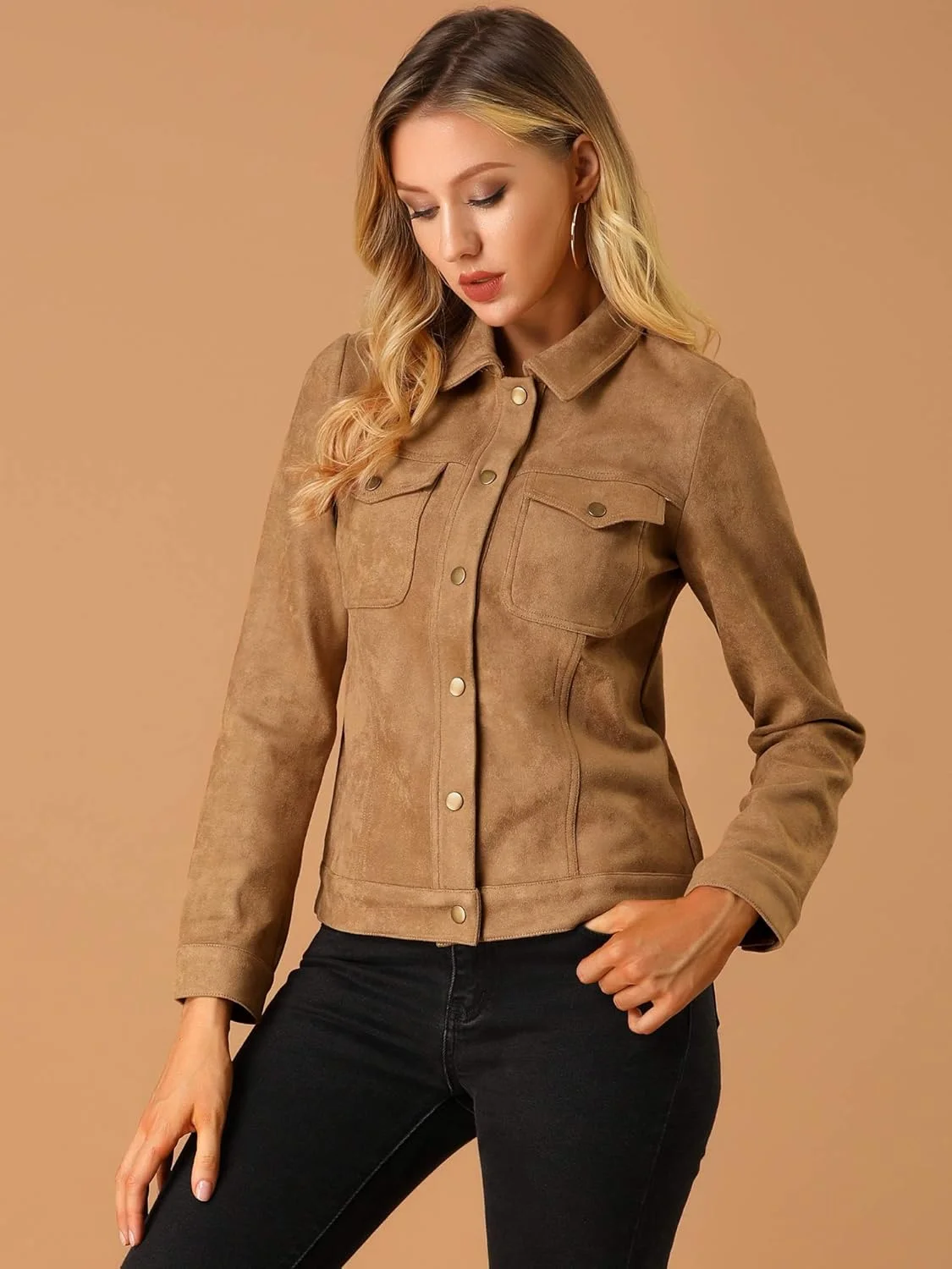 Allegra K womens Faux Suede Jacket Faux Suede Jacket