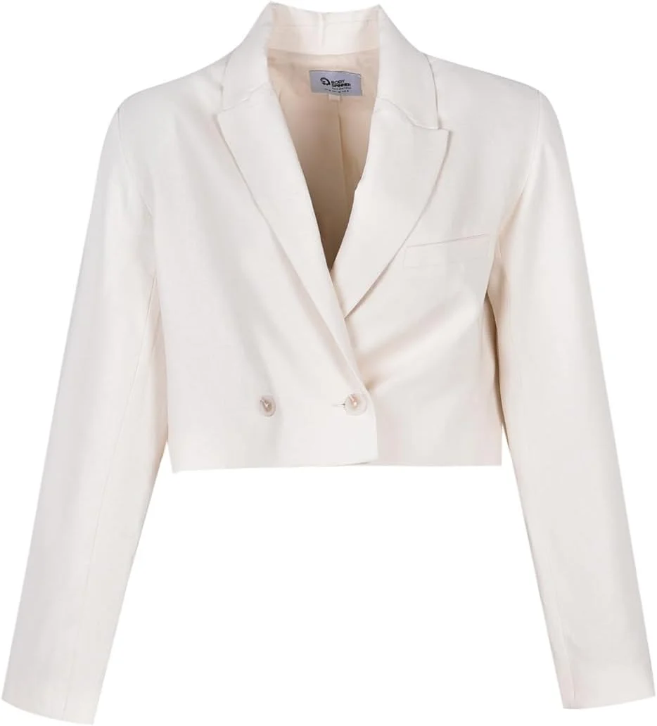 کت بلیزر کتان و لینن زنانه Body Spinner - ساده، آزاد و اندازه معمولی - کرم - لباس بیرونی بهاره/تابستانه