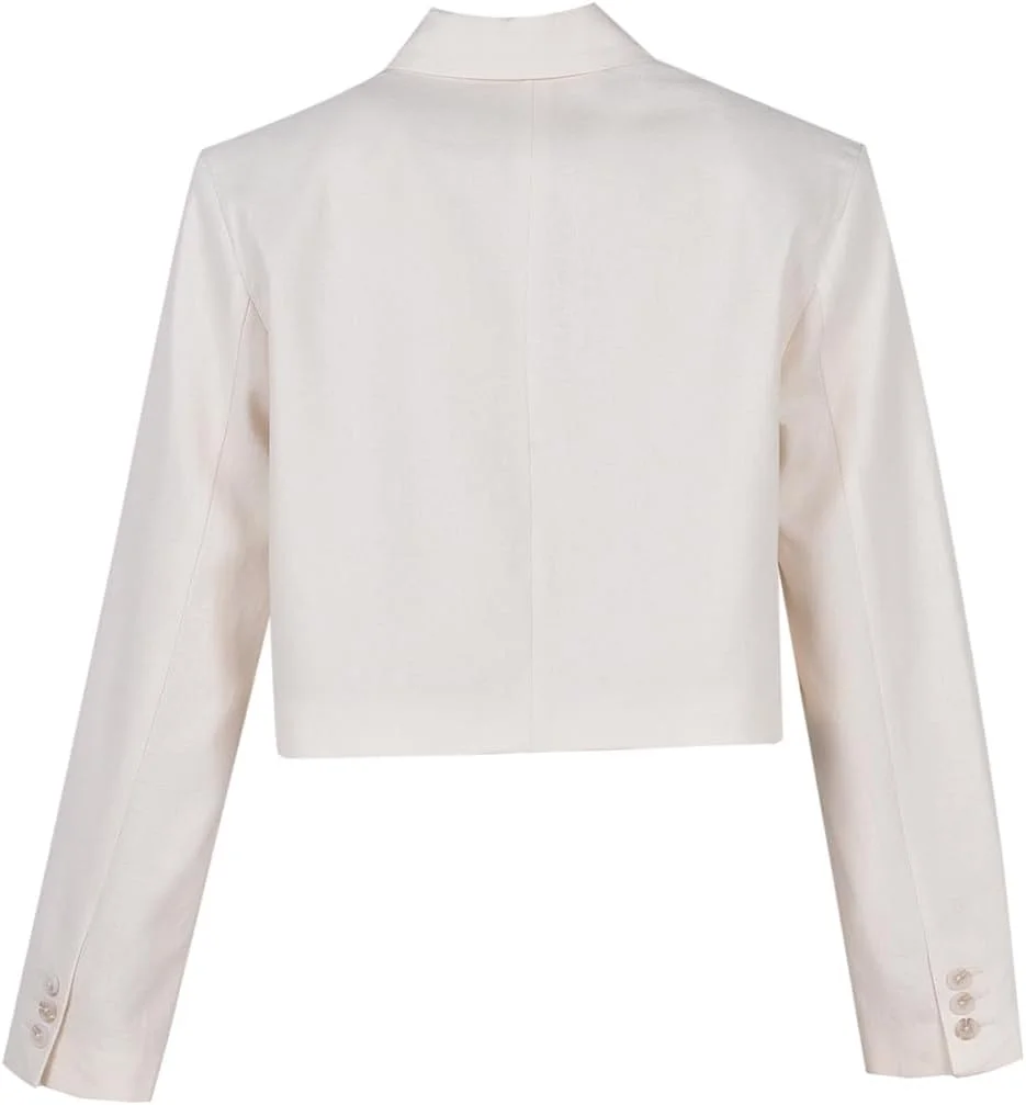 کت بلیزر کتان و لینن زنانه Body Spinner - ساده، آزاد و اندازه معمولی - کرم - لباس بیرونی بهاره/تابستانه