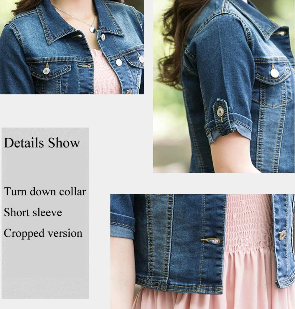 کت جین آستین کوتاه زنانه BlueFire2015، دکمه دار، شال، کشی