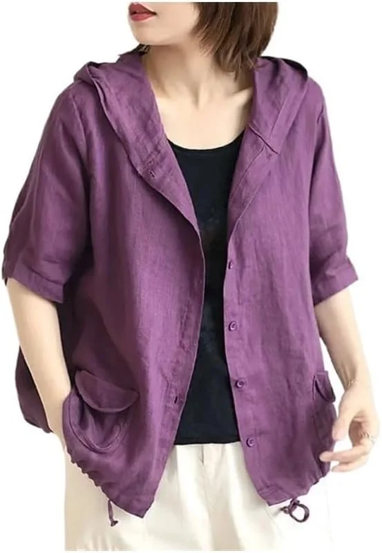 کت زنانه BNHGYTYU، کت زنانه کلاه دار، کت کوتاه، ژاکت بافتنی کلاه دار گشاد و نازک، تاپ محافظت در برابر آفتاب