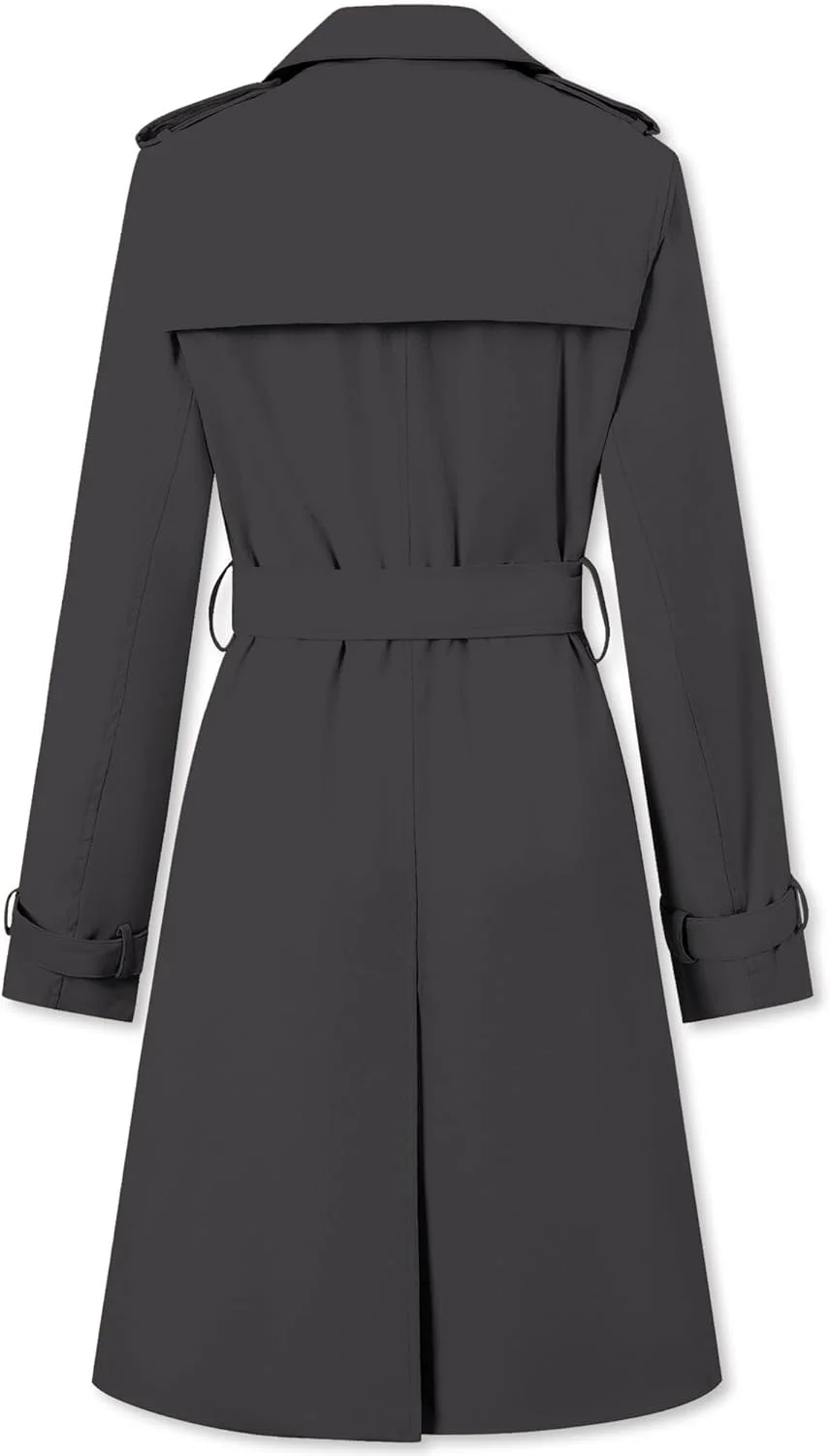 بارانی زنانه بتوس‌لاین، ضدآب، دکمه دوبل، کلاسیک، کت بادگیر یقه برگردان، پالتو بلند کمربنددار، خاکستری تیره، سایز ایکس‌لارج