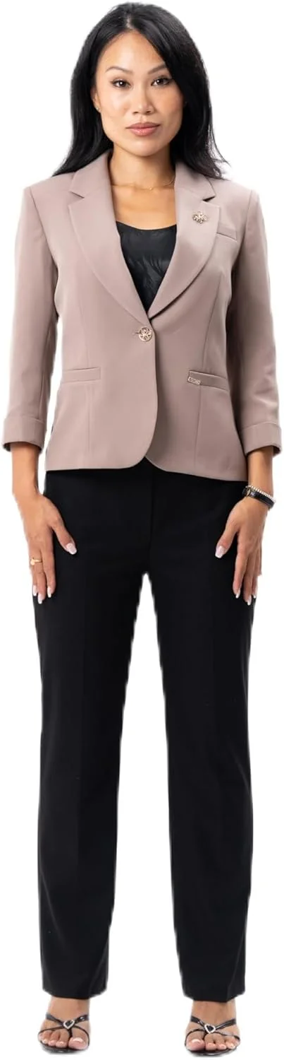 کت تک بژ - کت بلیزر زنانه شیک - پارچه سبک وزن لوکس با بافت توییت مانند - ایده آل برای لباس های غیر رسمی و حرفه ای - کت بلیزر زنانه با یقه دالبر و جیب های پاکتی