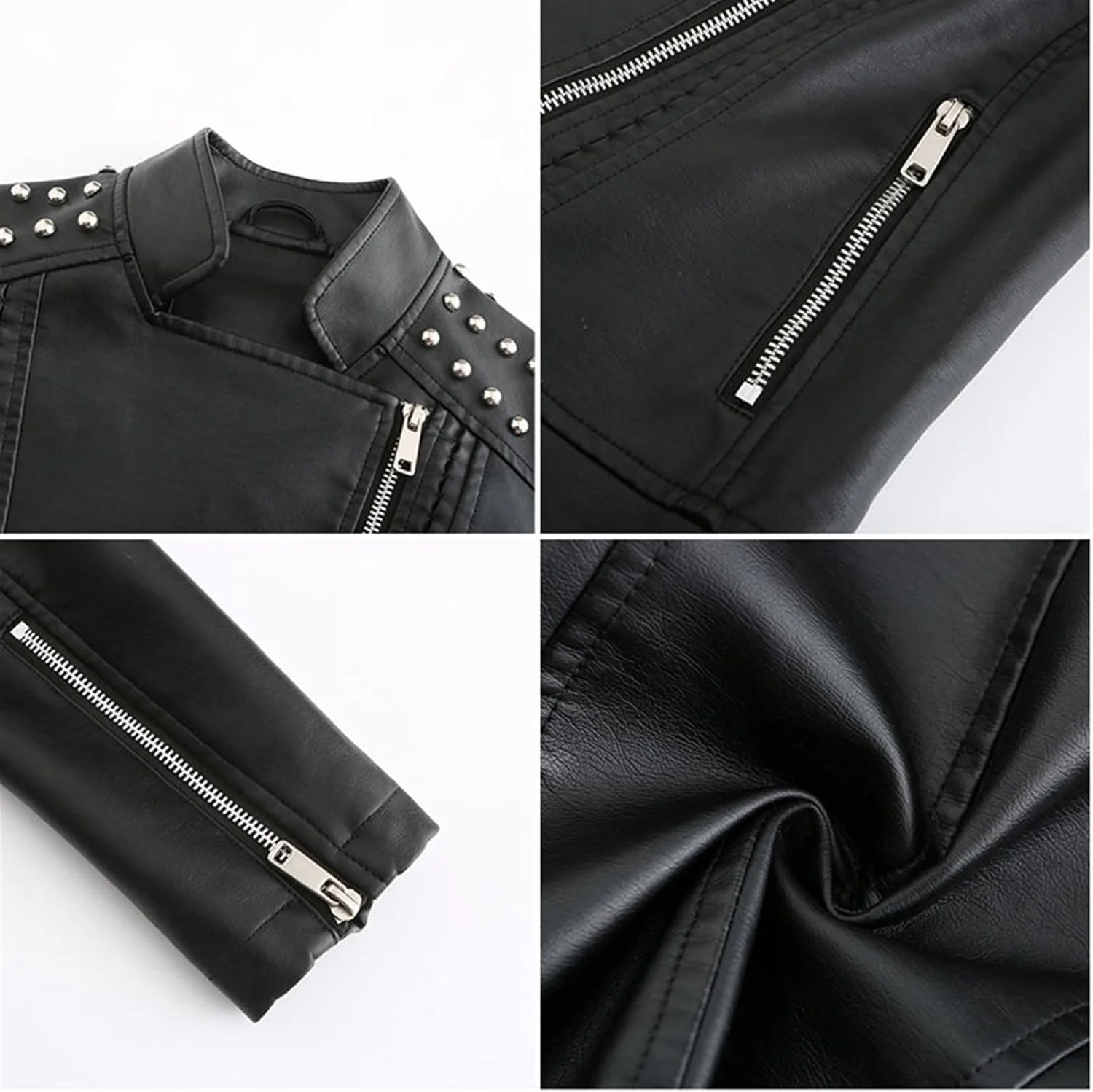 کت چرمی زنانه BEDPET، کت چرمی مصنوعی بهاره و پاییزه، کت باریک غیر رسمی، لباس زنانه، پرچ زنانه، لباس بیرونی زنانه (سایز: M)