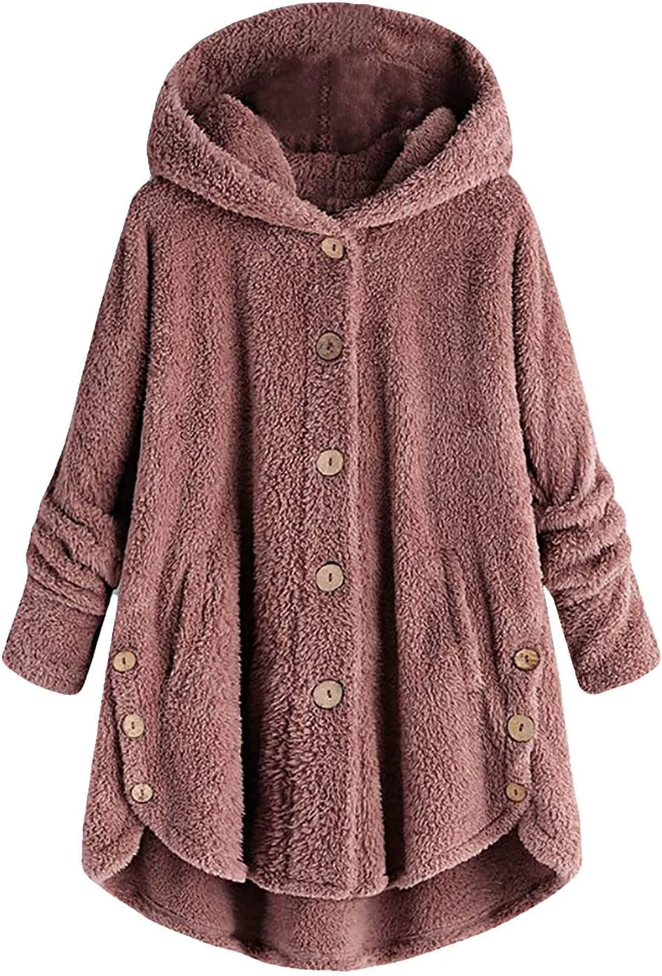 BOXIACEY کت شرپای زنانه دکمه دار کلاه دار کاردیگان سایز بزرگ کت های زمستانی پشمی گرم ژاکت های بلند کلاه دار
