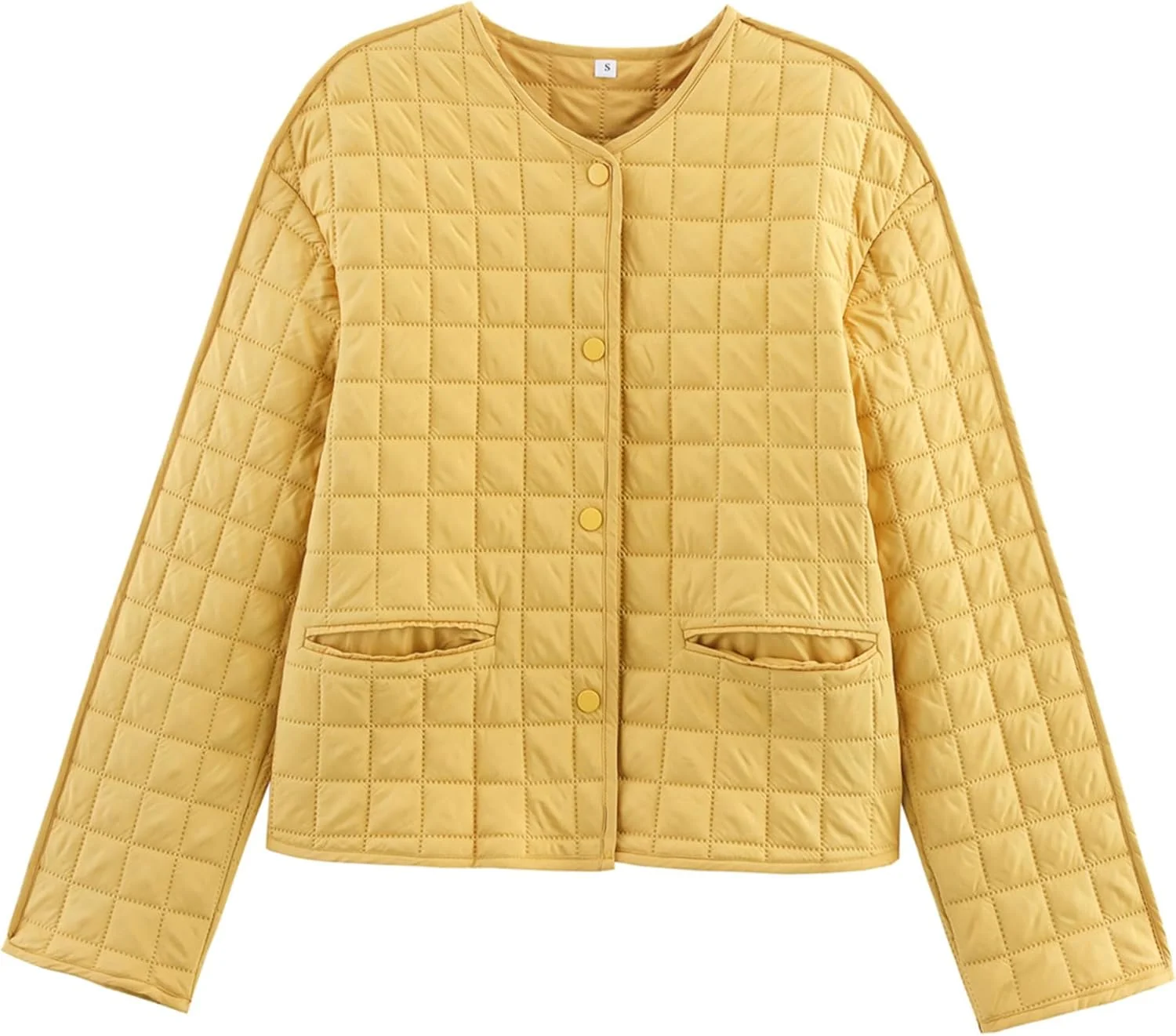 کت پفی لحافی سبک وزن زنانه Bozanly، یقه گرد، آستین بلند، دکمه دار، مناسب برای استفاده روزمره