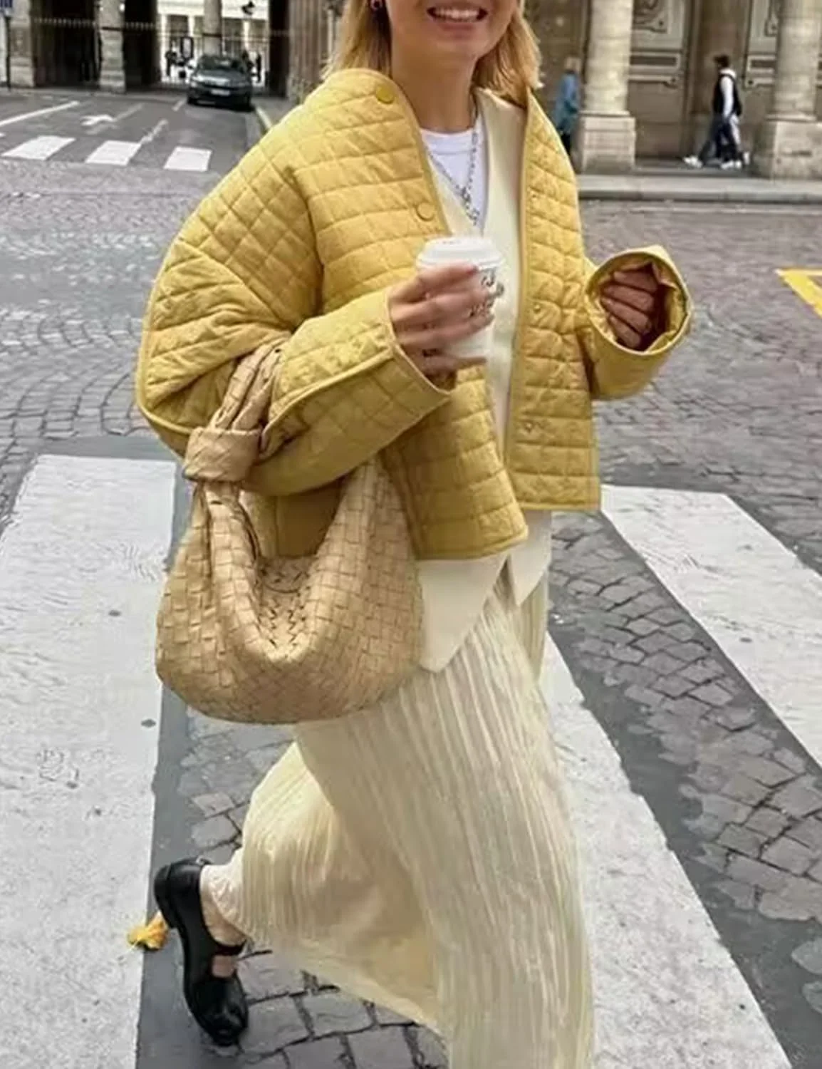 کت پفی لحافی سبک وزن زنانه Bozanly، یقه گرد، آستین بلند، دکمه دار، مناسب برای استفاده روزمره