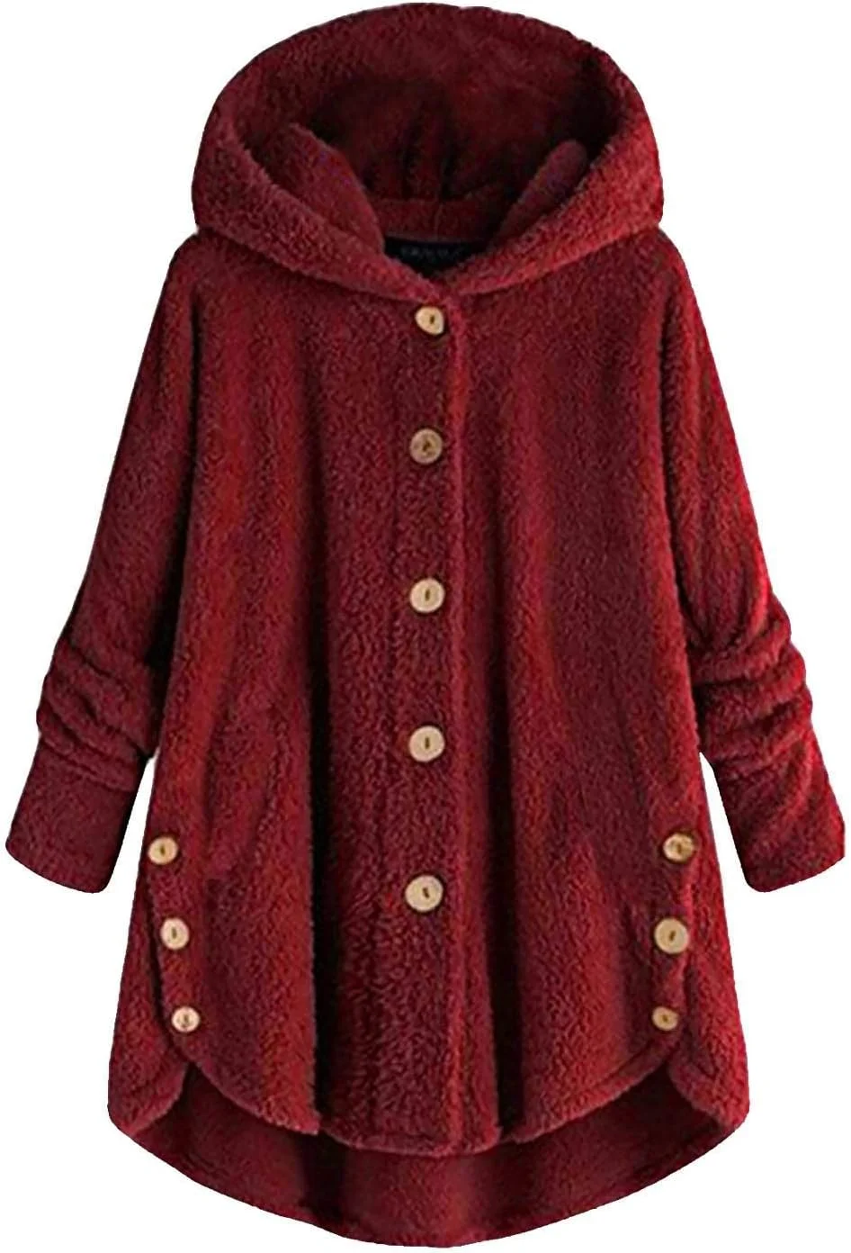 ژاکت پشمی BOXIACEY زنانه سایز بزرگ، کت تدی بر، ژاکت شرپا دکمه دار، کت های فازی کلاه دار با جیب
