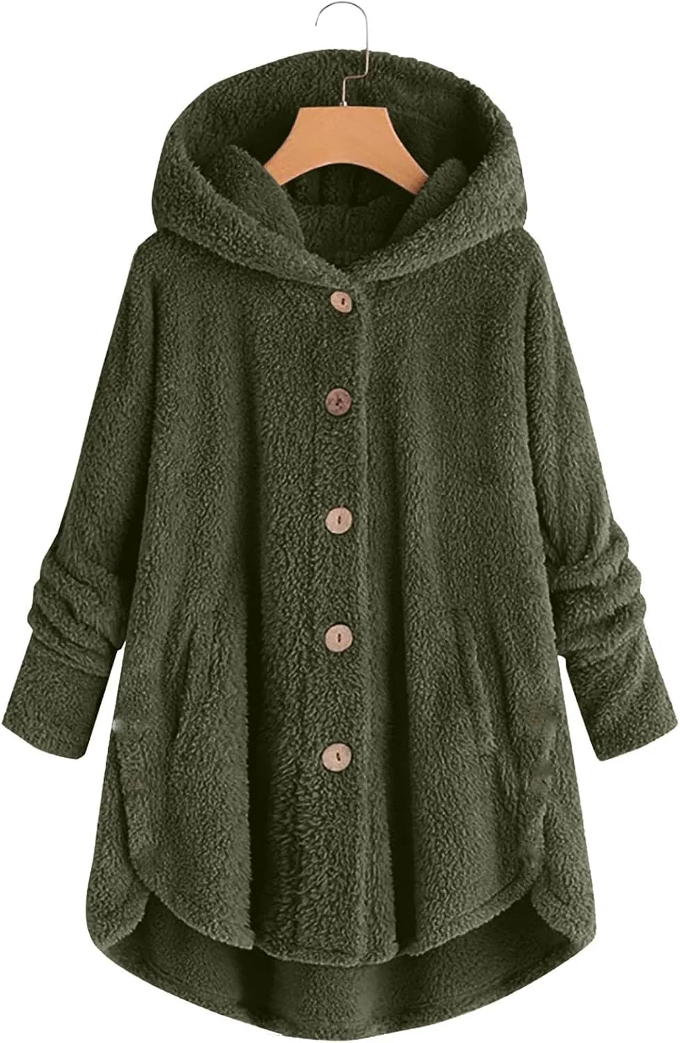 کت های سایز بزرگ زنانه BOXIACEY، کت تدی پشمی، ژاکت دکمه دار پشمی، کاردیگان کلاه دار مخمل خواب دار با جیب