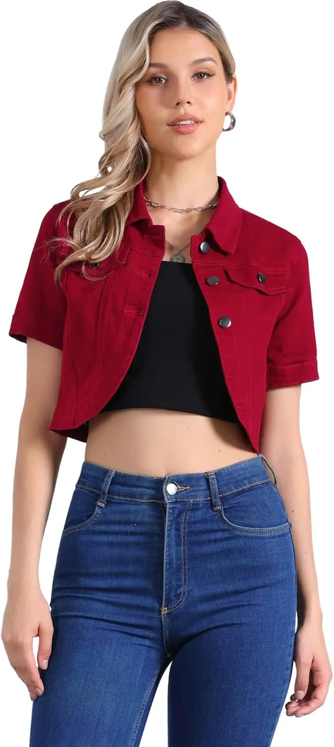 کت جین زنانه الگریا کا، کت جین سبک وزن انتقالی، یقه برگردان، آستین کوتاه، کت جین کوتاه