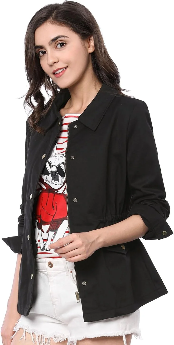 کت ترنچ زنانه Allegra K با یقه برگردان، زیپ و بند کشی