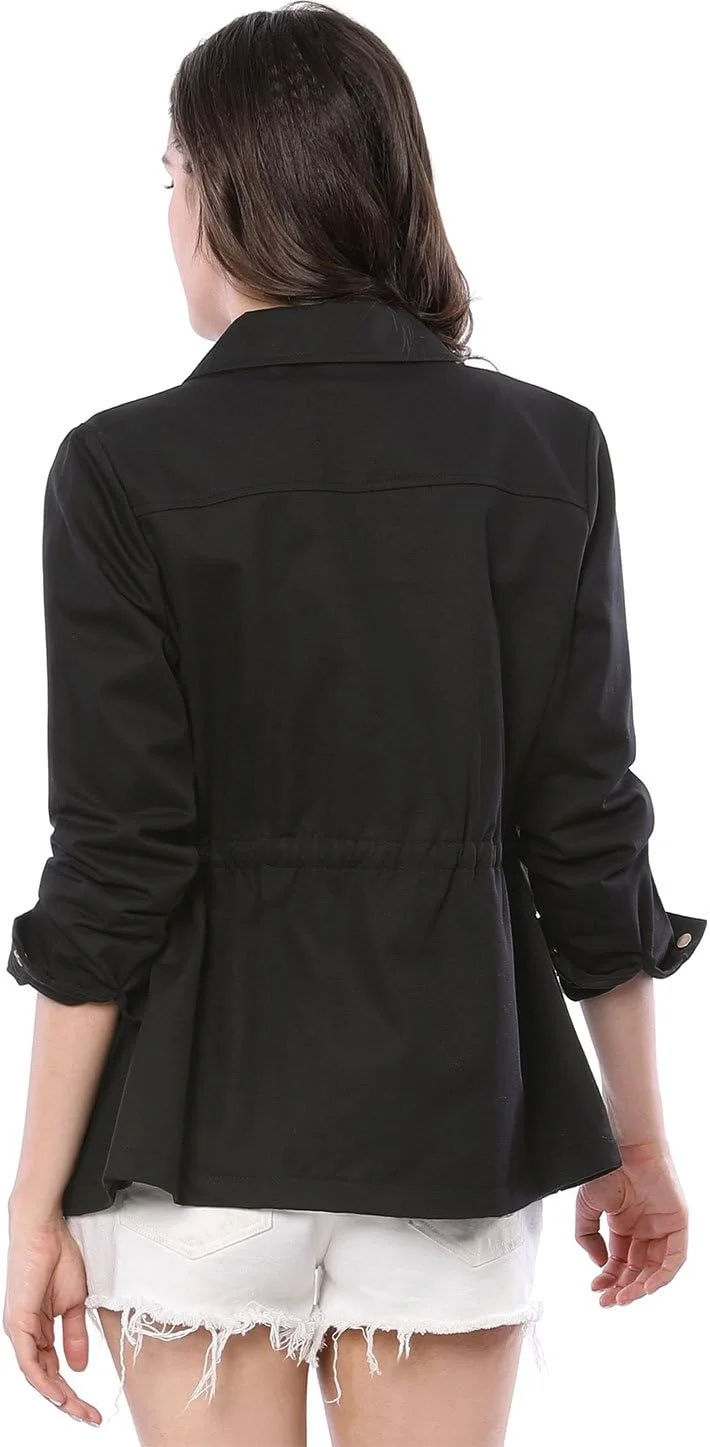 کت ترنچ زنانه Allegra K با یقه برگردان، زیپ و بند کشی