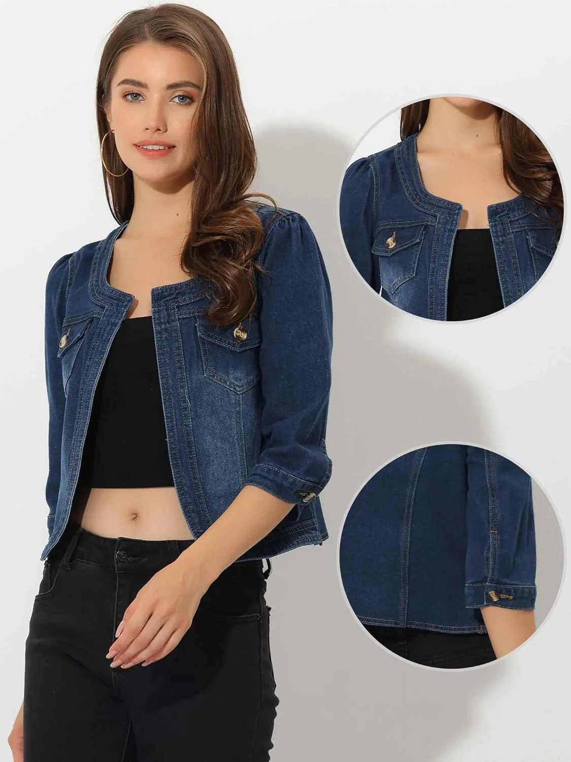 الگرا کا ژاکت جین زنانه آستین سه ربع کوتاه