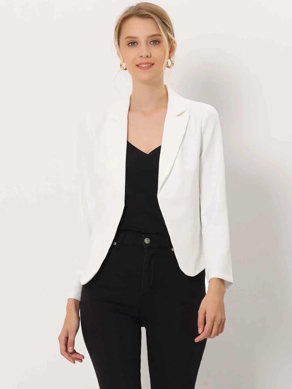 کت بلیزر زنانه Allegra K یقه شکاری، جلوباز، مناسب استایل کژوال و محیط کار