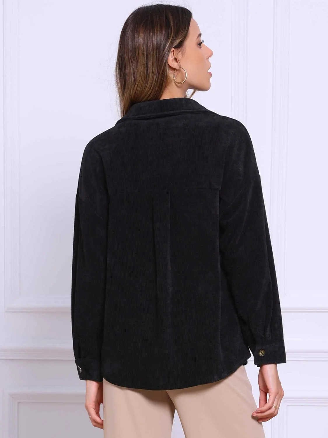 پیراهن مخمل کبریتی زنانه Allegra K، دکمه دار، آستین بلند، کت غیر رسمی