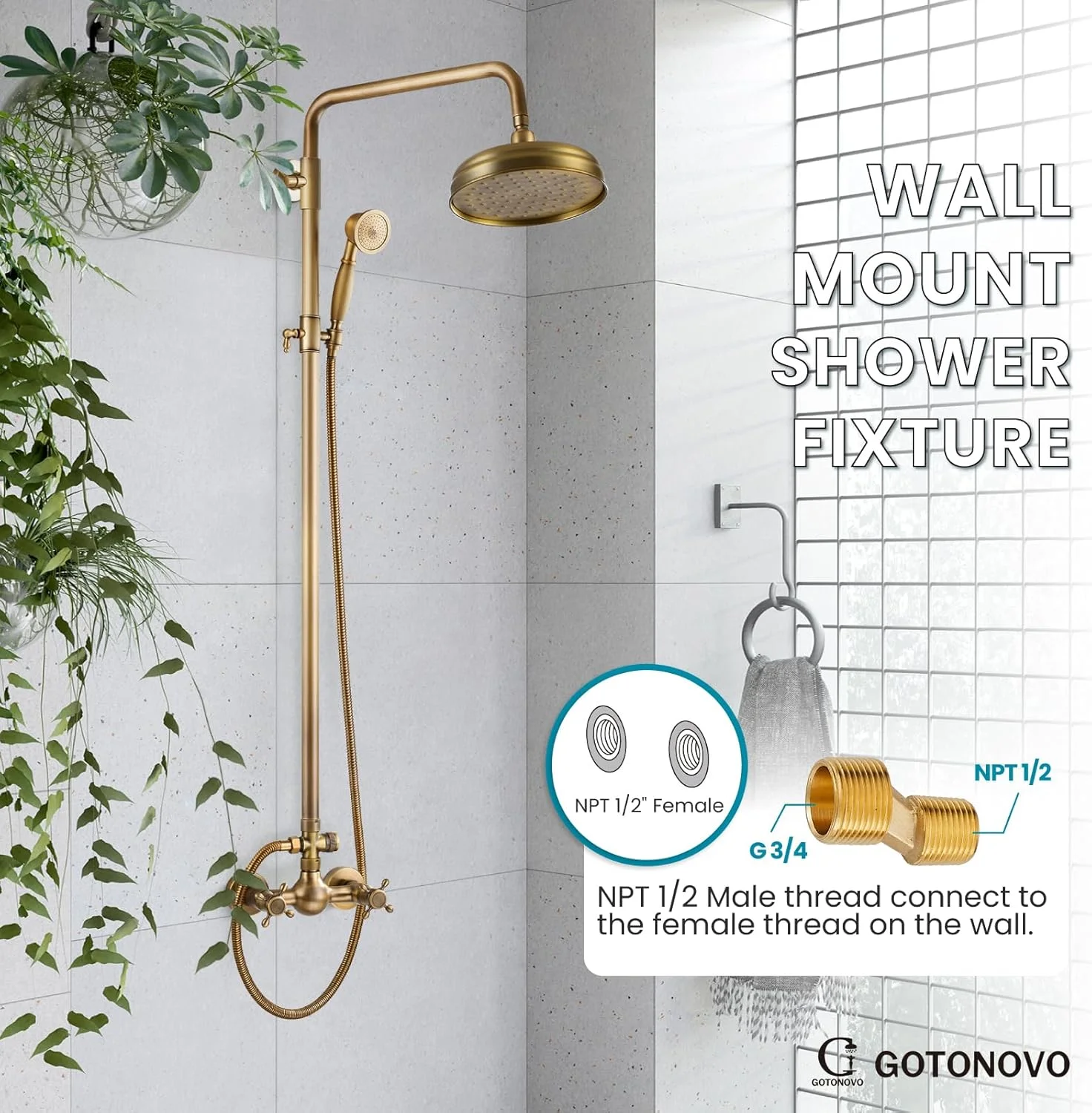 مجموعه شیر دوش روکار برنجی عتیقه گوتونوو، سردوش بارانی 8 اینچی، 2 دستگیره ضربدری دوتایی، سیستم ترکیبی شیر دوش دو منظوره مجموعه شیر دوش روکار برنجی عتیقه گوتونوو، سردوش بارانی 8 اینچی، 2 دستگیره ضربدری دوتایی، سیستم ترکیبی شیر دوش دو منظوره