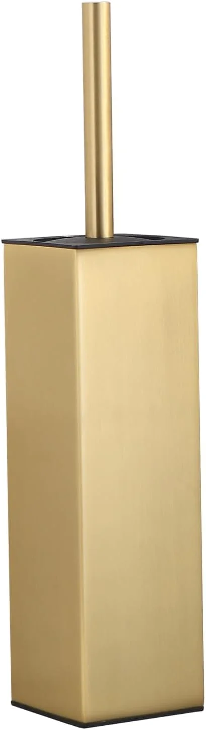 برس توالت ایستاده BGL و جا برسی آلومینیومی طلایی برس خورده، برس و جا برسی تمیز کننده کاسه توالت برای نگهداری و سازماندهی حمام، طراحی مربعی بادوام و صرفه جویی در فضا