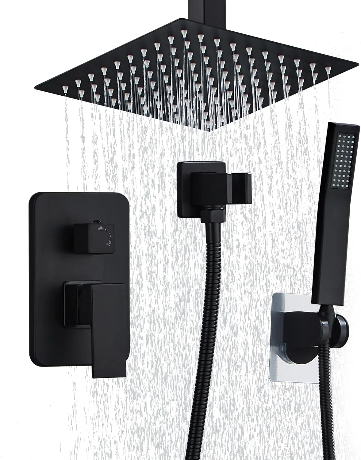 RTOBWEYE Shower Faucet Set Matte Black Shower System with 20cm Rain Shower Head, Ceiling Mount with 3-Setting Handheld Shower Combination System, Stainless Steel, Bathroom (Set A) RTOBWEYE Shower Faucet Set Matte Black Shower System with 20cm Rain Shower Head, Ceiling Mount with 3-Setting Handheld Shower Combination System, Stainless Steel, Bathroom (Set A)