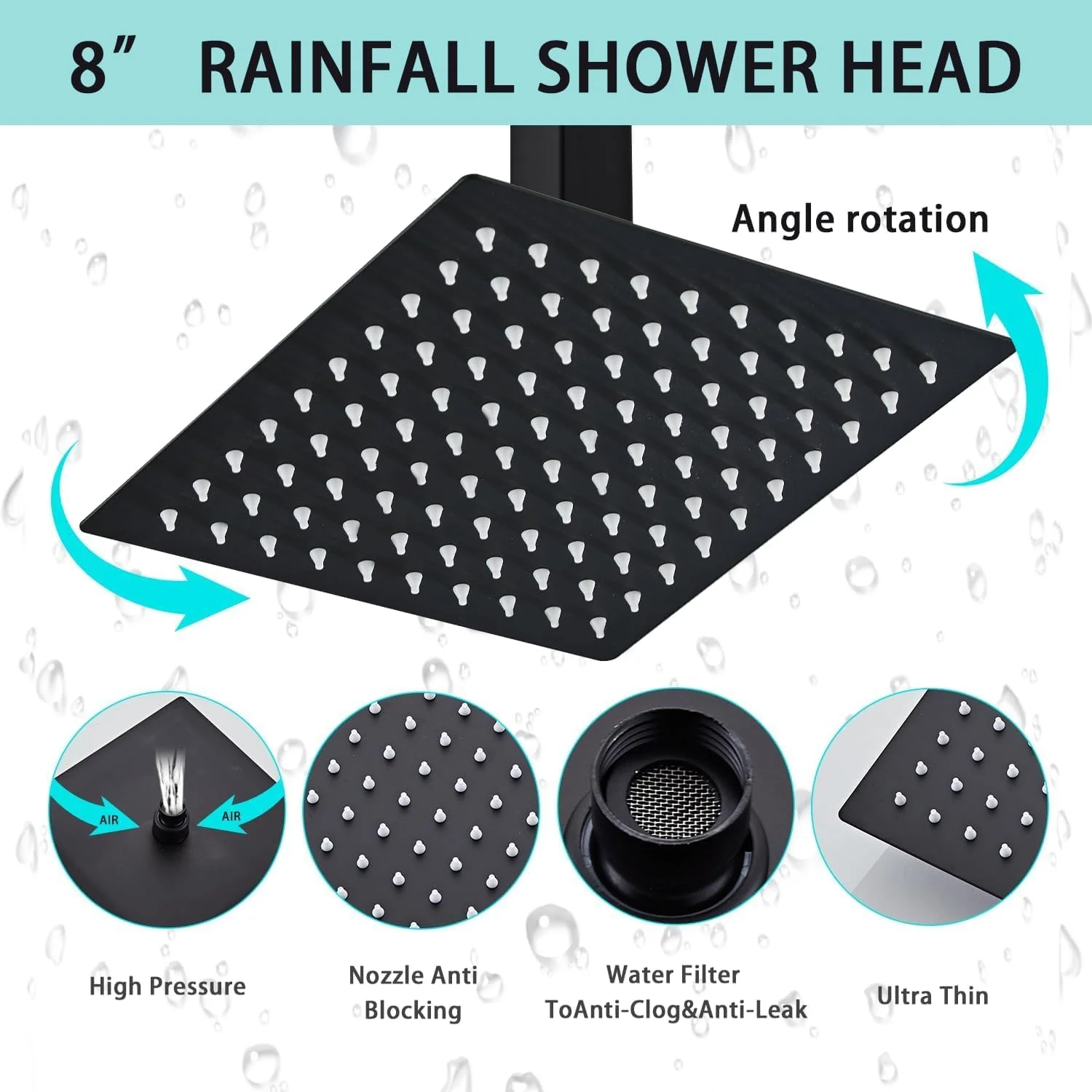 RTOBWEYE Shower Faucet Set Matte Black Shower System with 20cm Rain Shower Head, Ceiling Mount with 3-Setting Handheld Shower Combination System, Stainless Steel, Bathroom (Set A) RTOBWEYE Shower Faucet Set Matte Black Shower System with 20cm Rain Shower Head, Ceiling Mount with 3-Setting Handheld Shower Combination System, Stainless Steel, Bathroom (Set A)
