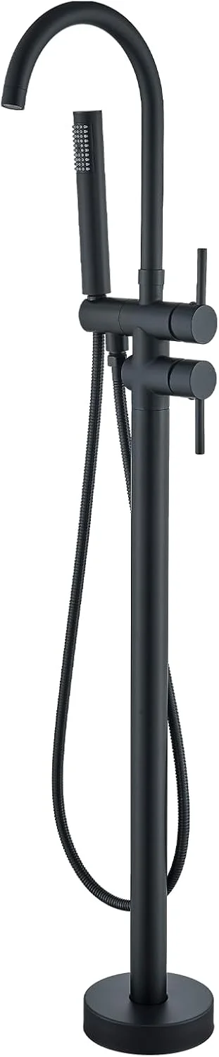 Pafilly Freestanding Bathtub Faucet Matte Black Floor Mounted Tub Filler with Hand Shower 360 Degree Swivel Standing Spout Brass High Flow Mixer Taps Pafilly Freestanding Bathtub Faucet Matte Black Floor Mounted Tub Filler with Hand Shower 360 Degree Swivel Standing Spout Brass High Flow Mixer Taps