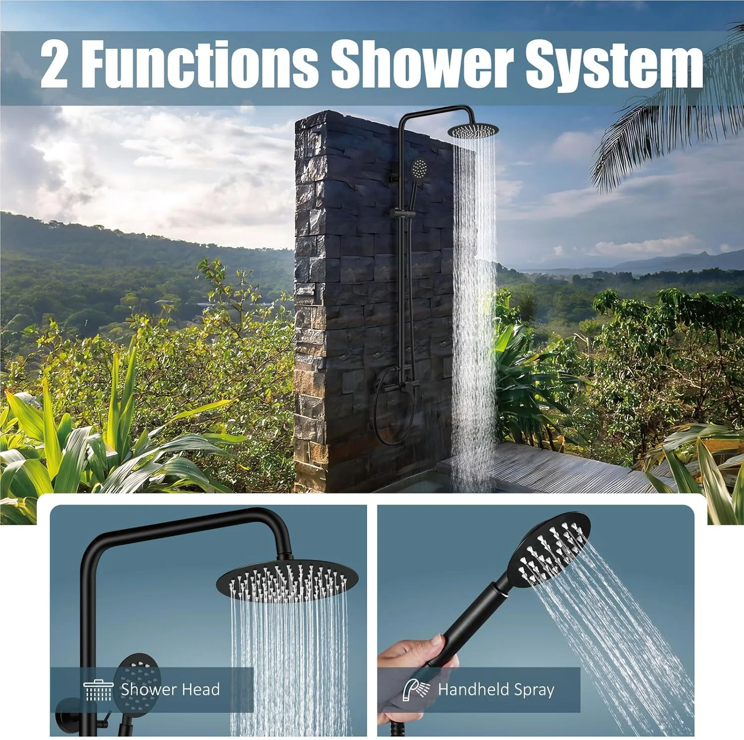Aolemi Outdoor Shower Faucet Matte Black SUS304 Shower Fixture Combo Set Stainless Steel 8 inch Rainfall Shower Head Kit Single Handle High Pressure Hand Spray Wall Mount 2 Dual Function Single Handle Aolemi Outdoor Shower Faucet Matte Black SUS304 Shower Fixture Combo Set Stainless Steel 8 inch Rainfall Shower Head Kit Single Handle High Pressure Hand Spray Wall Mount 2 Dual Function Single Handle