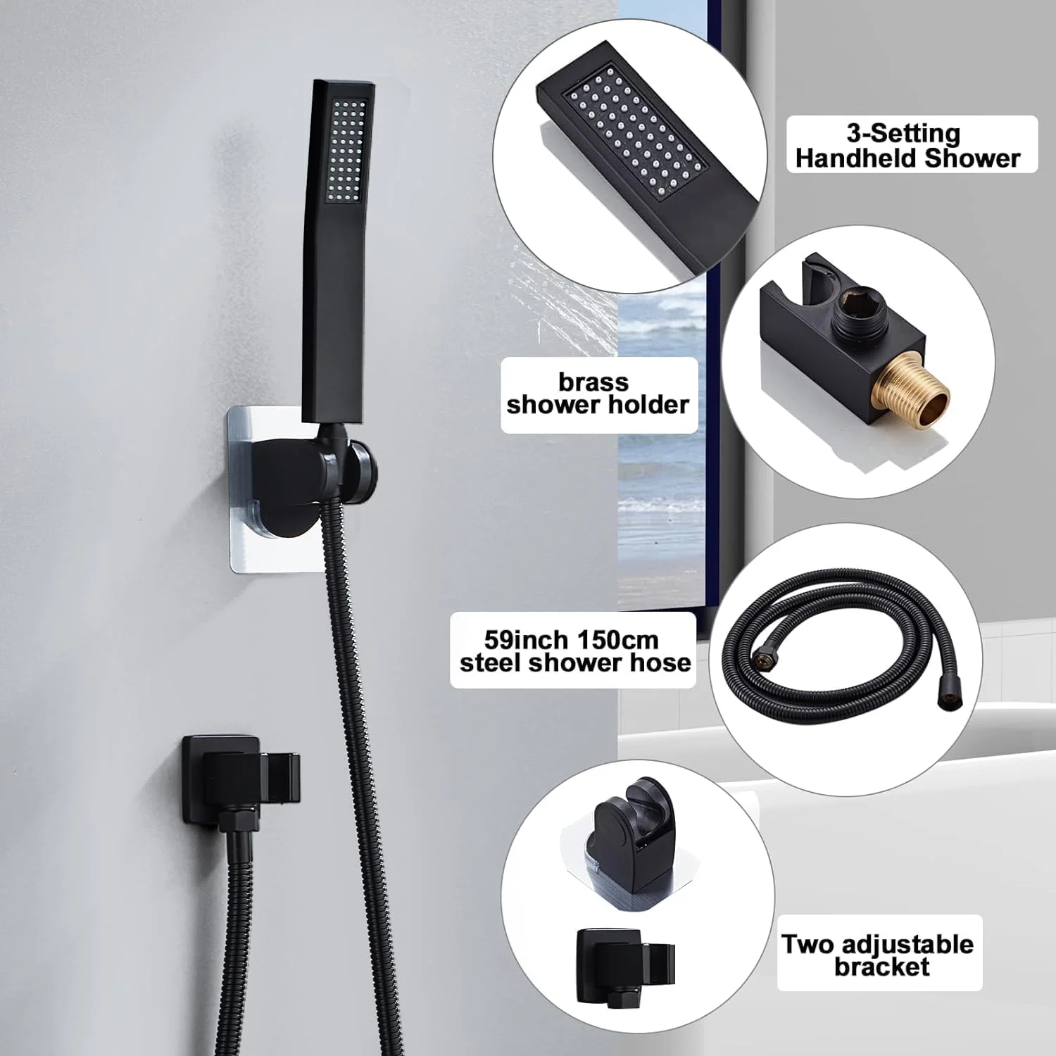 RTOBWEYE Shower Faucet Set Matte Black Shower System with 20cm Rain Shower Head, Ceiling Mount with 3-Setting Handheld Shower Combination System, Stainless Steel, Bathroom (Set A) RTOBWEYE Shower Faucet Set Matte Black Shower System with 20cm Rain Shower Head, Ceiling Mount with 3-Setting Handheld Shower Combination System, Stainless Steel, Bathroom (Set A)