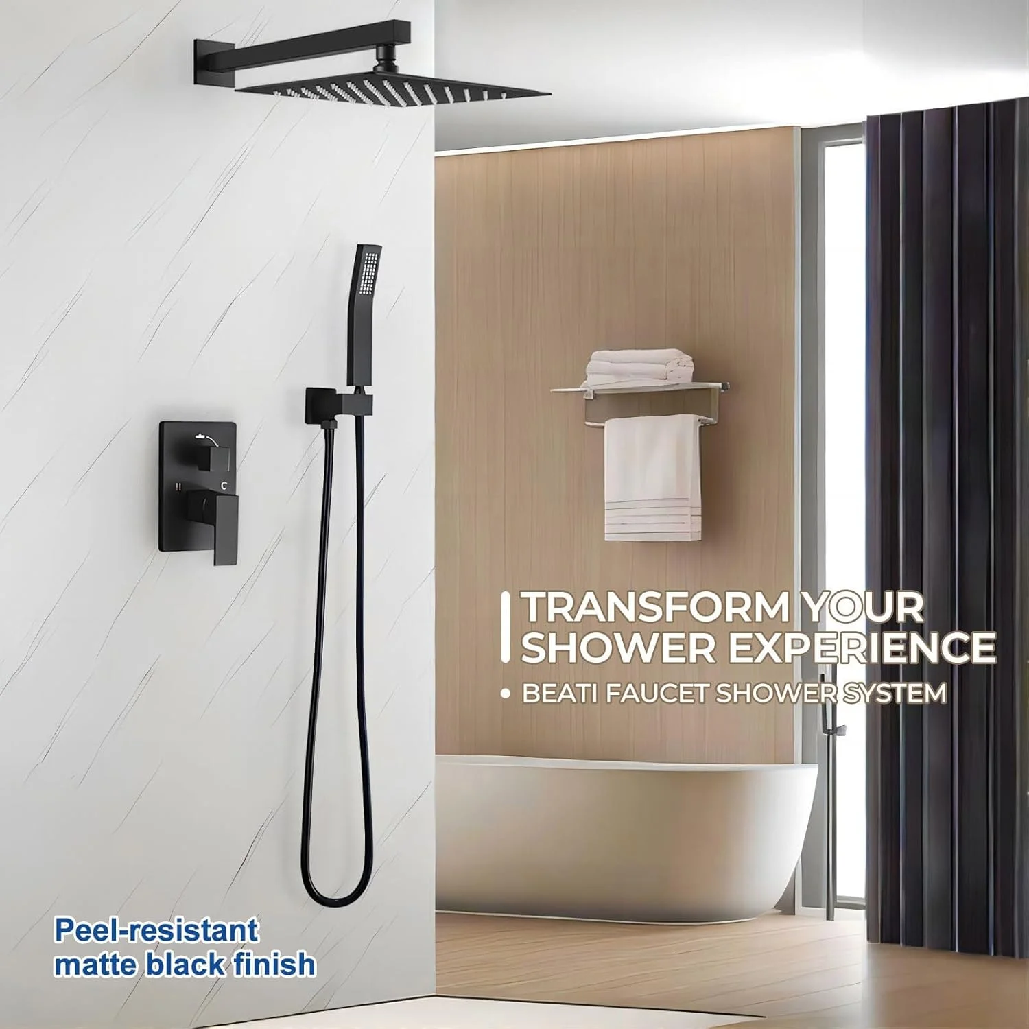 Beati Faucet Shower Set Complete - Rain Shower System with 10" Rain Shower Head and Handheld Spray- Wall Mount Shower Fixtures/Kit Set with Valve,Matte Black Beati Faucet Shower Set Complete - Rain Shower System with 10" Rain Shower Head and Handheld Spray- Wall Mount Shower Fixtures/Kit Set with Valve,Matte Black