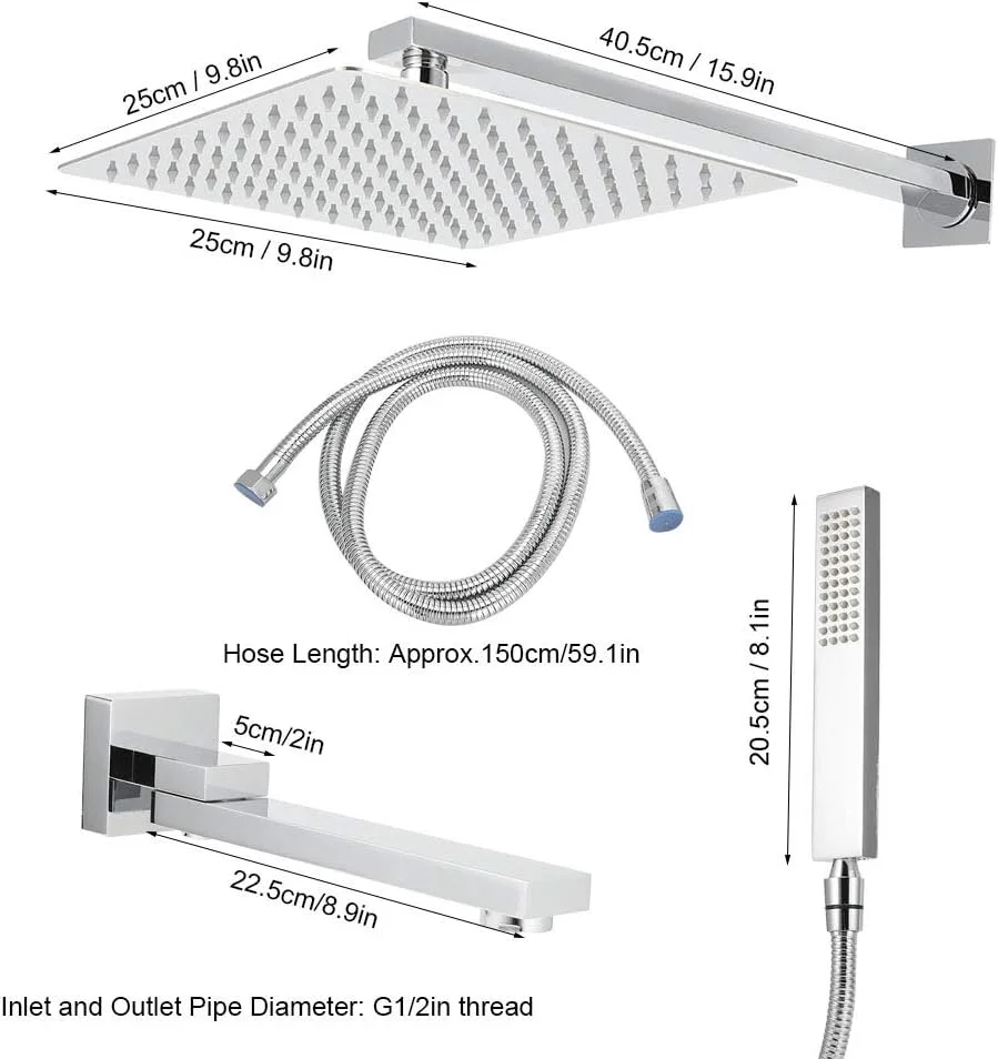 JNKC Shower Body Spray System, G1/2in Thread Wall Mount Concealed Shower Panel Bathroom Shower Set Rainfall Showerhead Top Spray Hand Shower Head Faucet Kit for Home/Hotels/Apartments JNKC Shower Body Spray System, G1/2in Thread Wall Mount Concealed Shower Panel Bathroom Shower Set Rainfall Showerhead Top Spray Hand Shower Head Faucet Kit for Home/Hotels/Apartments