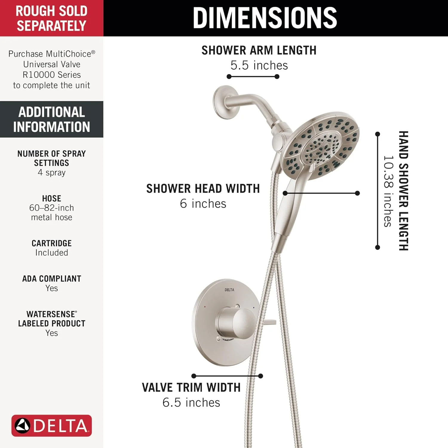Delta Faucet Albion 14 Series Single-Handle Shower Faucet, Brushed Nickel Shower Trim Kit with In2ition 2-in-1 Dual Hand Held Shower Head, Spotshield Brushed Nickel T142855-SP-I (Valve Not Included) Delta Faucet Albion 14 Series Single-Handle Shower Faucet, Brushed Nickel Shower Trim Kit with In2ition 2-in-1 Dual Hand Held Shower Head, Spotshield Brushed Nickel T142855-SP-I (Valve Not Included)