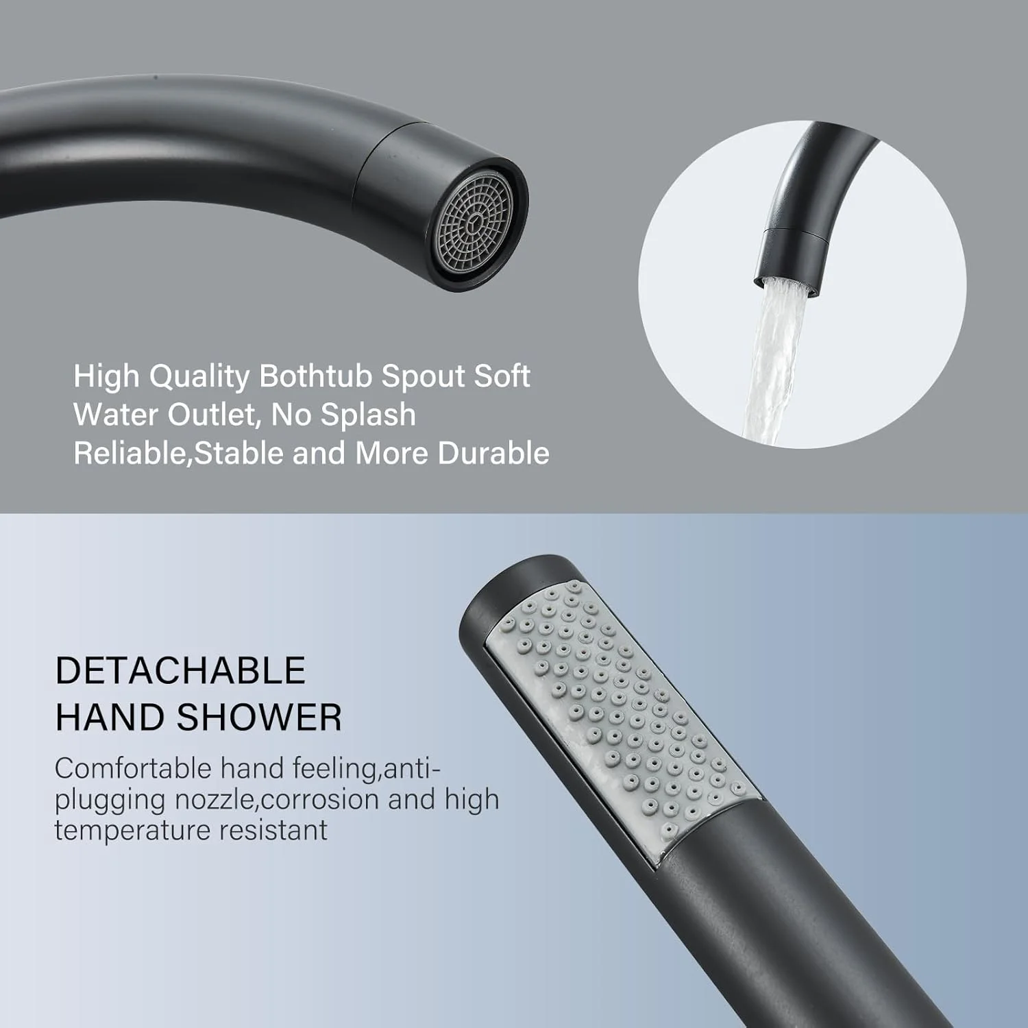 Pafilly Freestanding Bathtub Faucet Matte Black Floor Mounted Tub Filler with Hand Shower 360 Degree Swivel Standing Spout Brass High Flow Mixer Taps Pafilly Freestanding Bathtub Faucet Matte Black Floor Mounted Tub Filler with Hand Shower 360 Degree Swivel Standing Spout Brass High Flow Mixer Taps