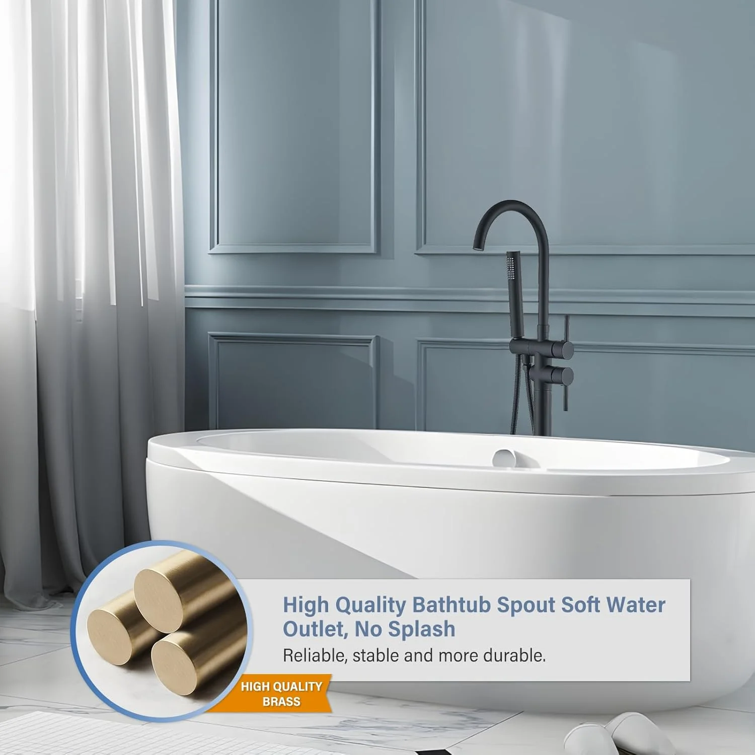 Pafilly Freestanding Bathtub Faucet Matte Black Floor Mounted Tub Filler with Hand Shower 360 Degree Swivel Standing Spout Brass High Flow Mixer Taps Pafilly Freestanding Bathtub Faucet Matte Black Floor Mounted Tub Filler with Hand Shower 360 Degree Swivel Standing Spout Brass High Flow Mixer Taps