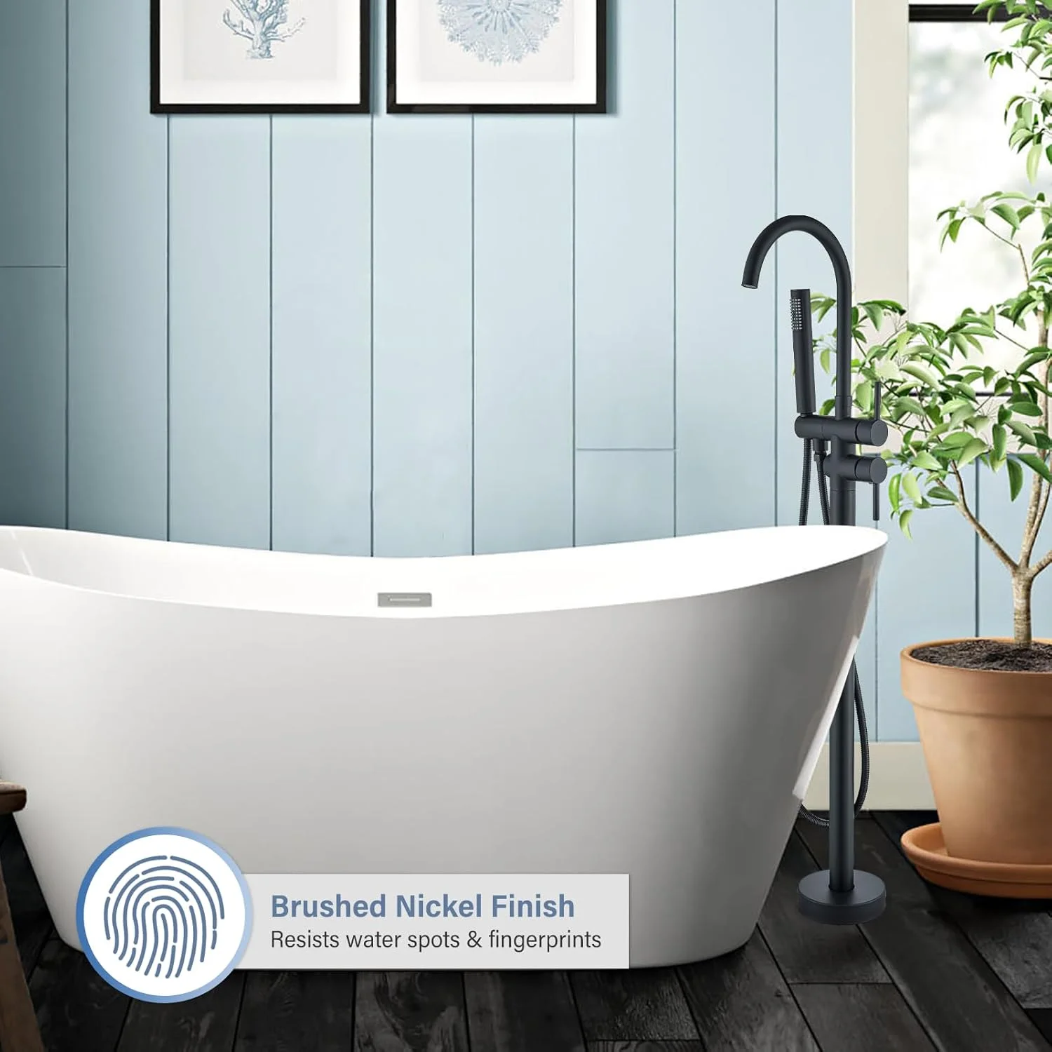 Pafilly Freestanding Bathtub Faucet Matte Black Floor Mounted Tub Filler with Hand Shower 360 Degree Swivel Standing Spout Brass High Flow Mixer Taps Pafilly Freestanding Bathtub Faucet Matte Black Floor Mounted Tub Filler with Hand Shower 360 Degree Swivel Standing Spout Brass High Flow Mixer Taps