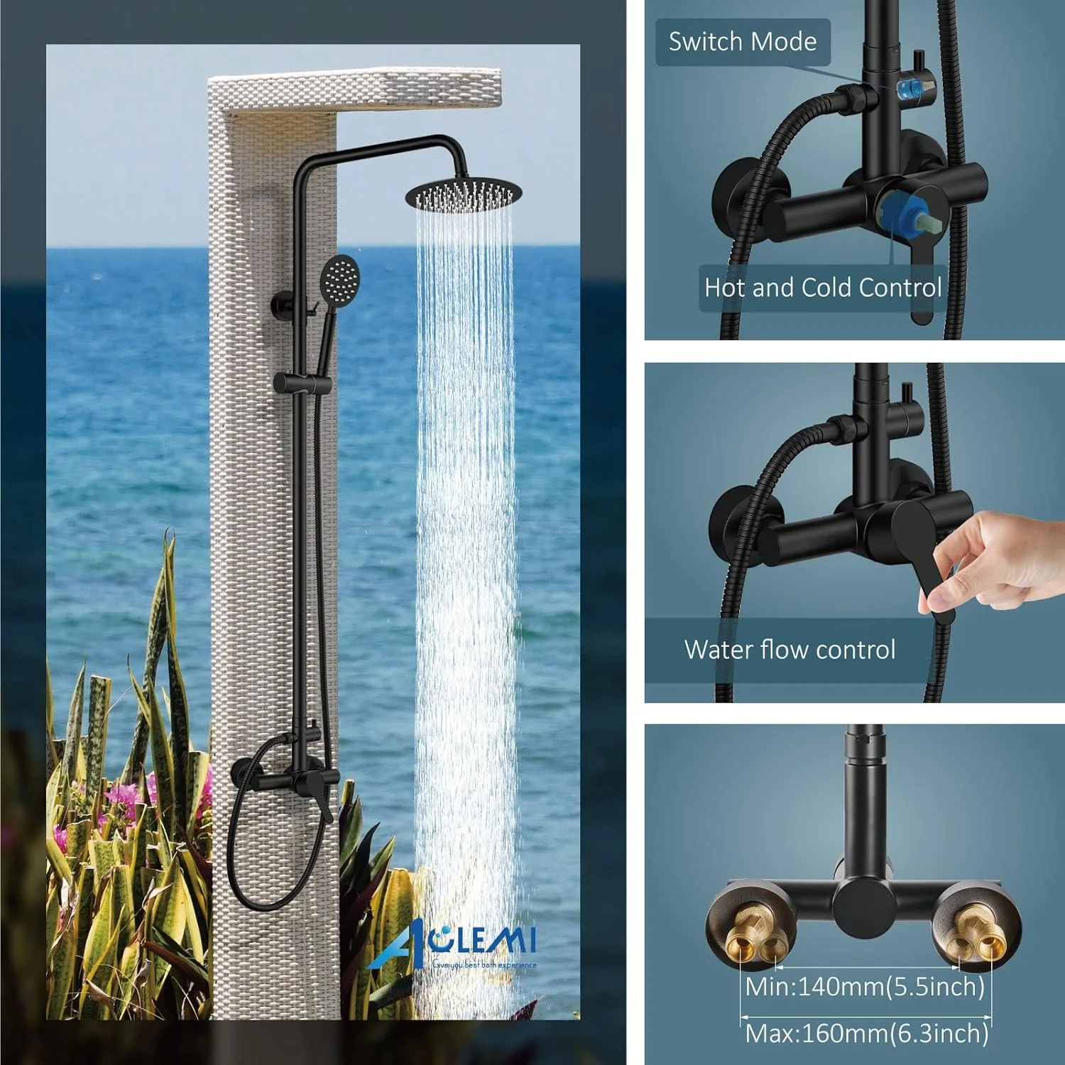 Aolemi Outdoor Shower Faucet Matte Black SUS304 Shower Fixture Combo Set Stainless Steel 8 inch Rainfall Shower Head Kit Single Handle High Pressure Hand Spray Wall Mount 2 Dual Function Single Handle Aolemi Outdoor Shower Faucet Matte Black SUS304 Shower Fixture Combo Set Stainless Steel 8 inch Rainfall Shower Head Kit Single Handle High Pressure Hand Spray Wall Mount 2 Dual Function Single Handle