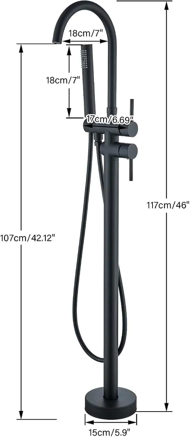 Pafilly Freestanding Bathtub Faucet Matte Black Floor Mounted Tub Filler with Hand Shower 360 Degree Swivel Standing Spout Brass High Flow Mixer Taps Pafilly Freestanding Bathtub Faucet Matte Black Floor Mounted Tub Filler with Hand Shower 360 Degree Swivel Standing Spout Brass High Flow Mixer Taps