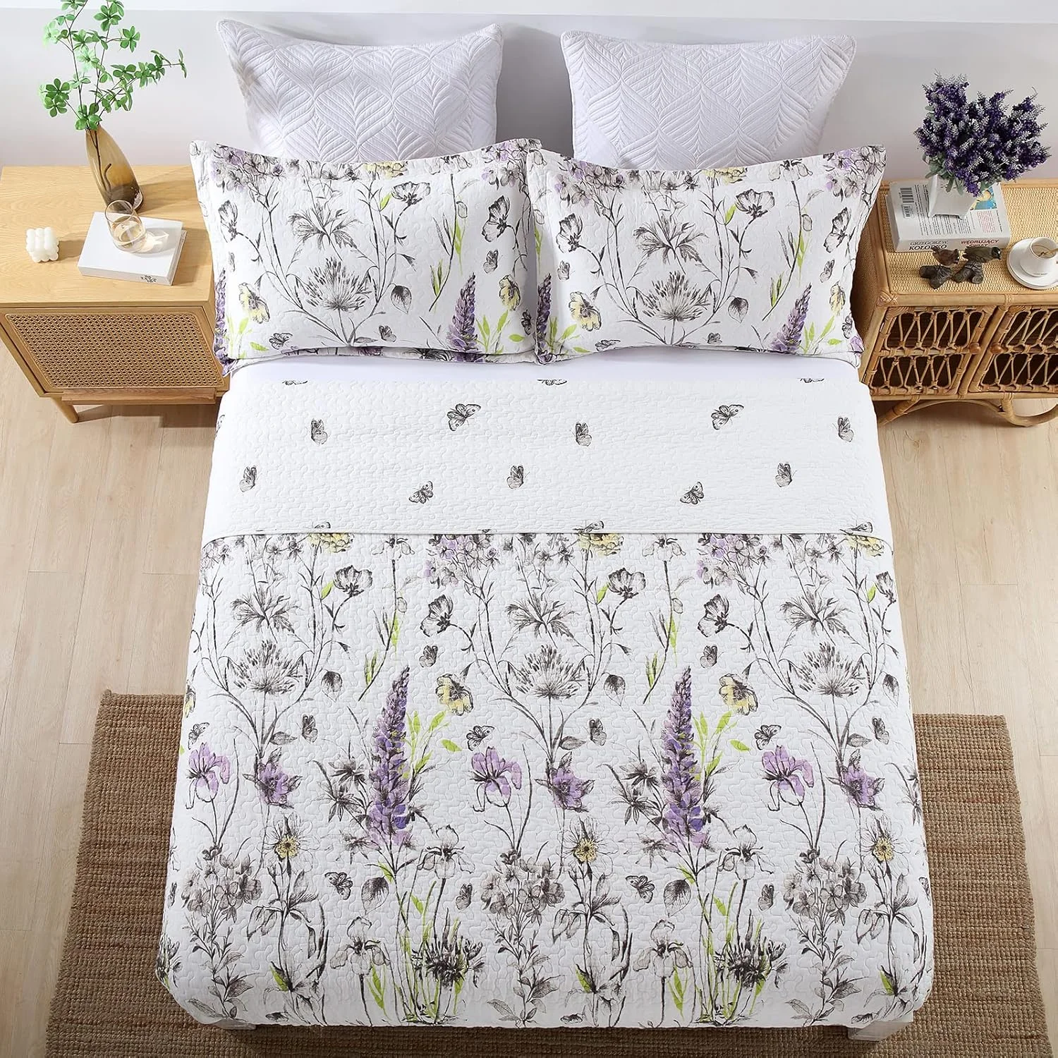 ست لحاف گلدار فینلونته مناسب تخت کوئین - روتختی سبک وزن 100% پنبه ای و ست روتختی کامل، روتختی با 2 روبالشی