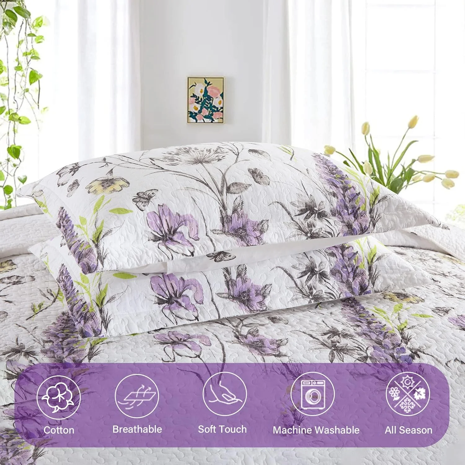 ست لحاف گلدار فینلونته مناسب تخت کوئین - روتختی سبک وزن 100% پنبه ای و ست روتختی کامل، روتختی با 2 روبالشی