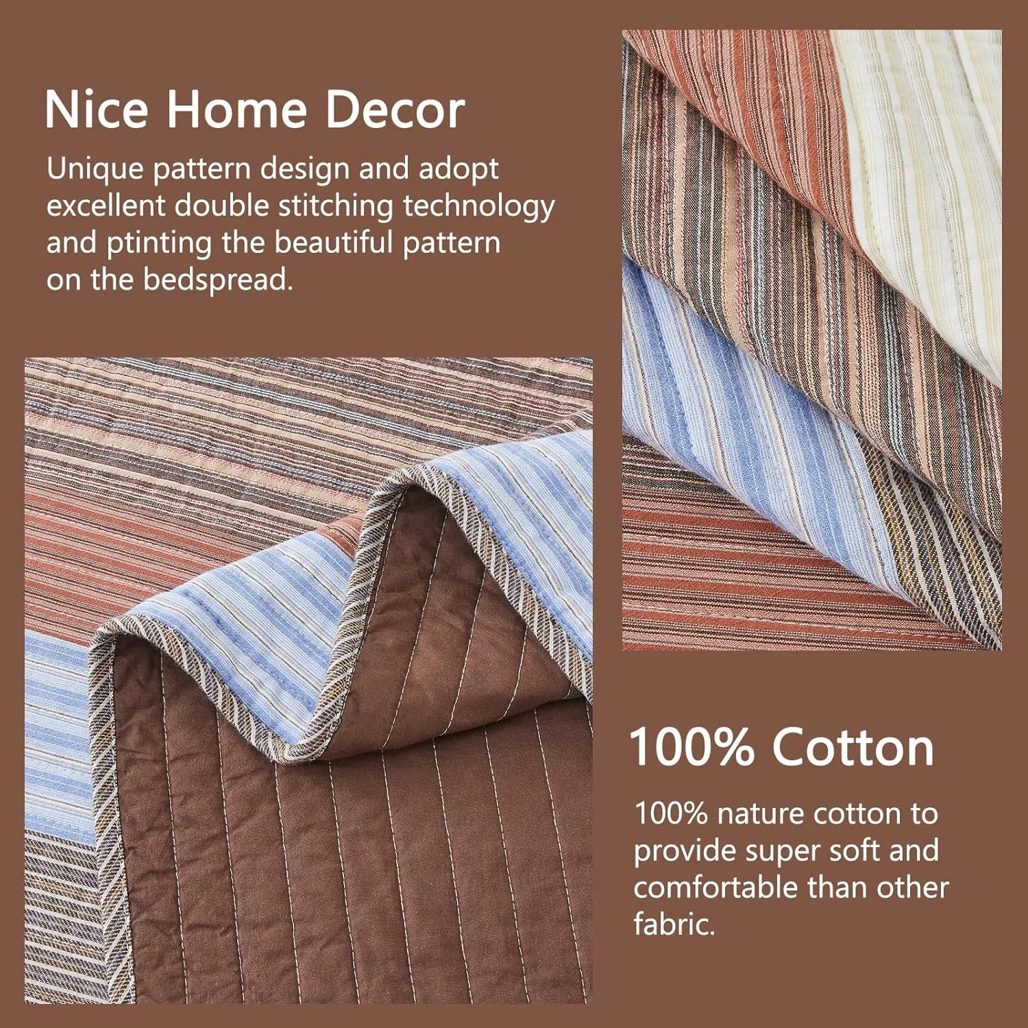 Finlonte Oversized King Bedspread - 3 Piece Extra Large Super King Quilt Set - Striped Lightweight Reversible Quilted Coverlet - Modern Casual Bedding - Includes 1 Bedspread (128x120) & 2 Pillow Shams