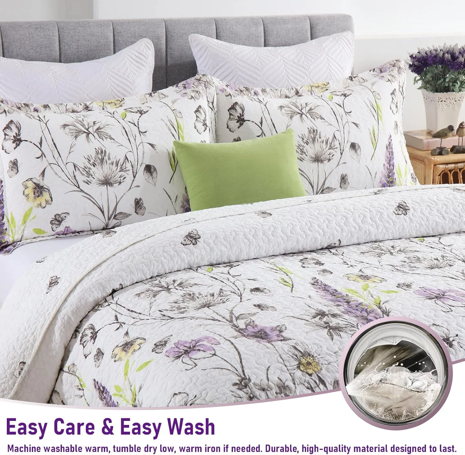 ست لحاف گلدار فینلونته مناسب تخت کوئین - روتختی سبک وزن 100% پنبه ای و ست روتختی کامل، روتختی با 2 روبالشی