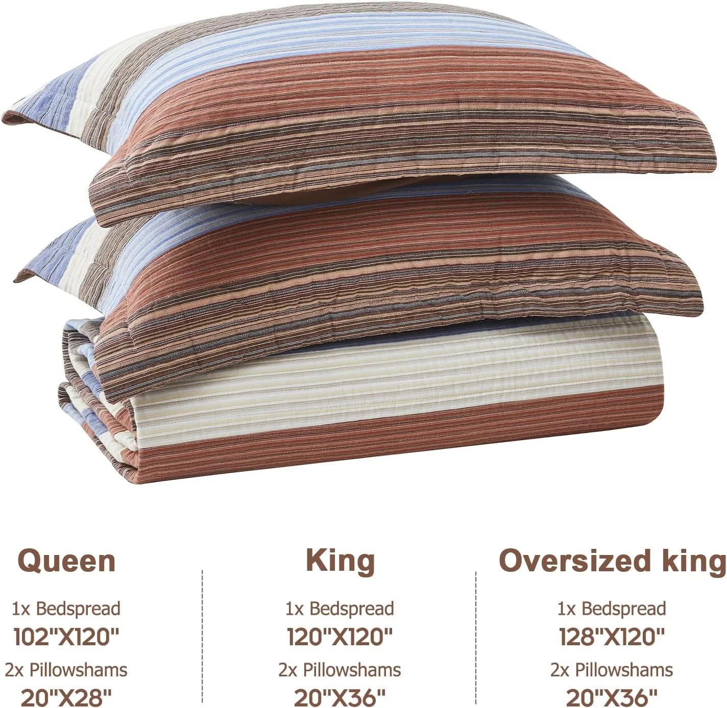 Finlonte Oversized King Bedspread - 3 Piece Extra Large Super King Quilt Set - Striped Lightweight Reversible Quilted Coverlet - Modern Casual Bedding - Includes 1 Bedspread (128x120) & 2 Pillow Shams