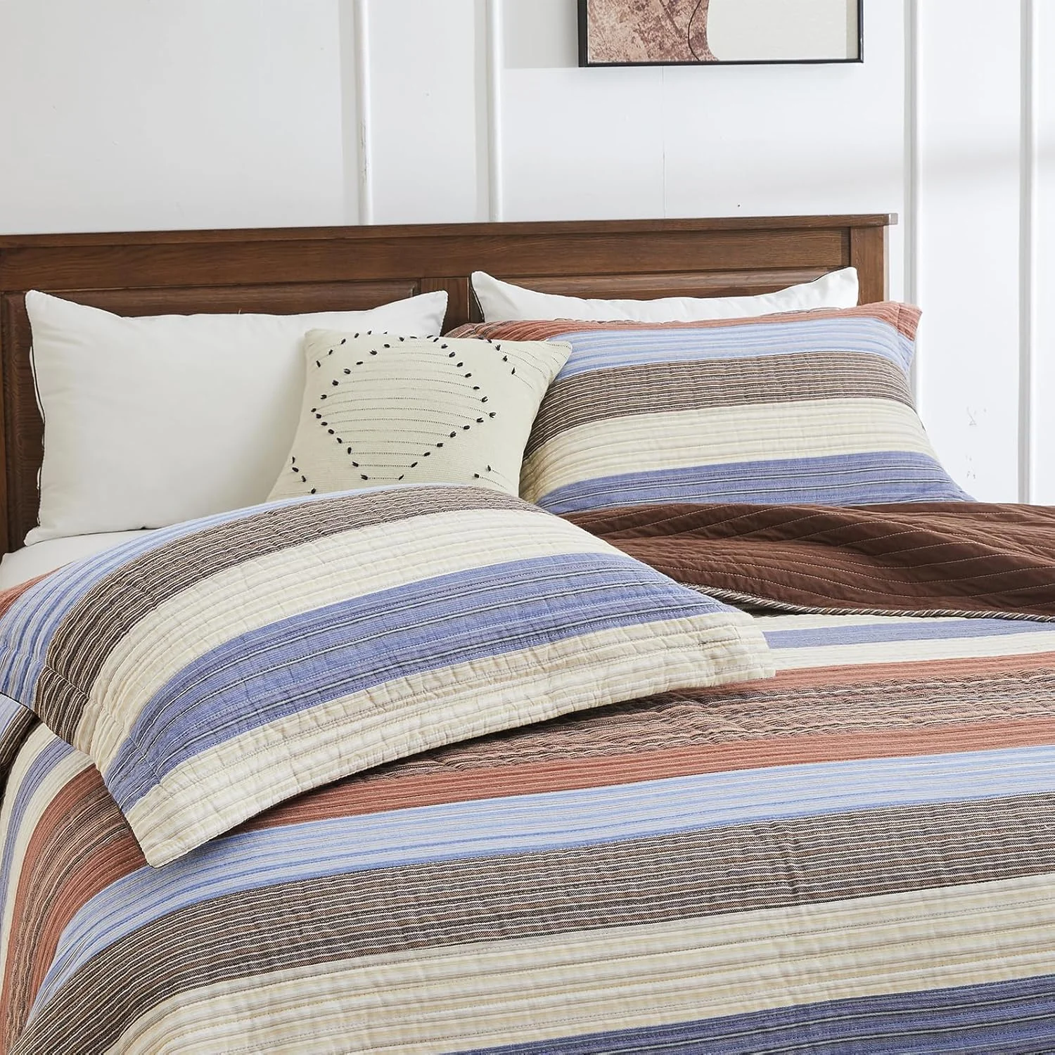 Finlonte Oversized King Bedspread - 3 Piece Extra Large Super King Quilt Set - Striped Lightweight Reversible Quilted Coverlet - Modern Casual Bedding - Includes 1 Bedspread (128x120) & 2 Pillow Shams