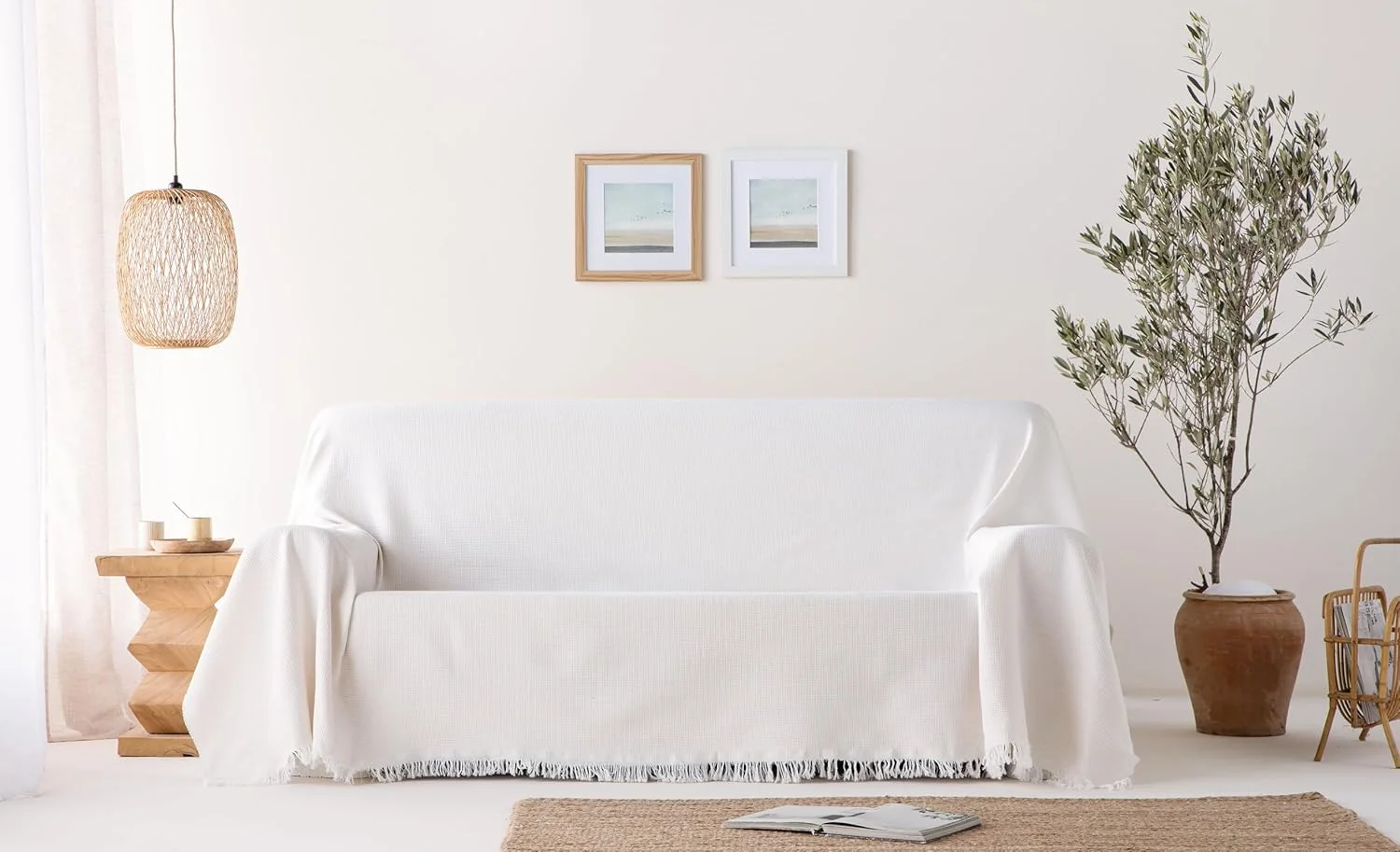 رو تختی چند منظوره GAMUSI برای تخت و مبل، پتو پلاد، روانداز مبل، نرم و تنفس پذیر، پنبه ای، لانه زنبوری، 180 x 140 سانتی متر، کرم