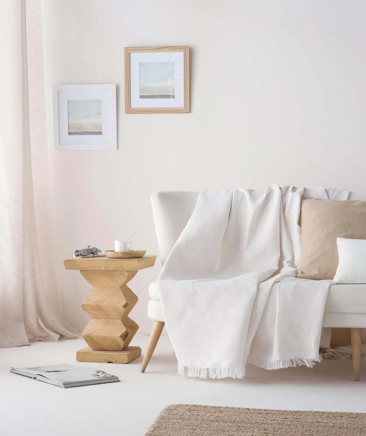 رو تختی چند منظوره GAMUSI برای تخت و مبل، پتو پلاد، روانداز مبل، نرم و تنفس پذیر، پنبه ای، لانه زنبوری، 180 x 140 سانتی متر، کرم