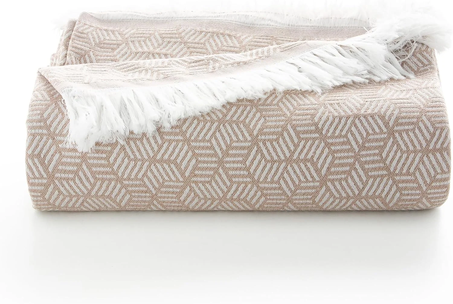 رو تختی چند منظوره GAMUSI برای تخت 135/150 سانتی متر و مبل. رو تختی پتو روانداز مبل 3 نفره نرم پنبه ای هندسی - 230 x 280 سانتی متر، بژ