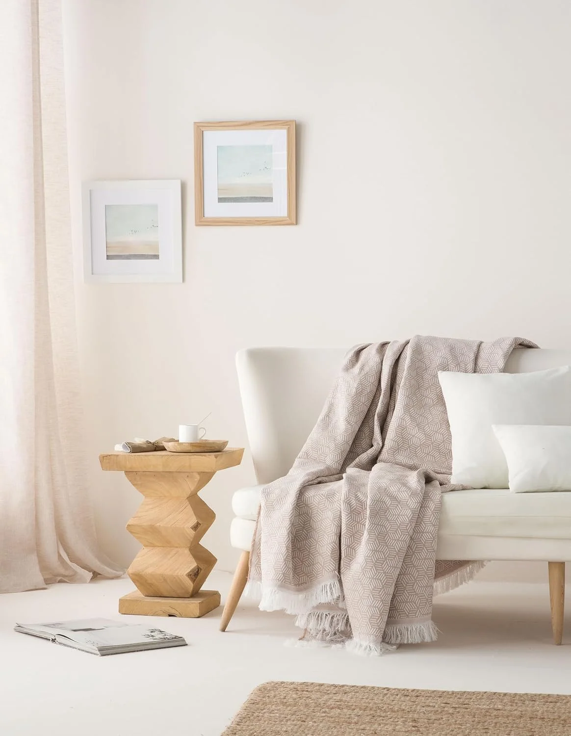 رو تختی چند منظوره GAMUSI برای تخت 135/150 سانتی متر و مبل. رو تختی پتو روانداز مبل 3 نفره نرم پنبه ای هندسی - 230 x 280 سانتی متر، بژ