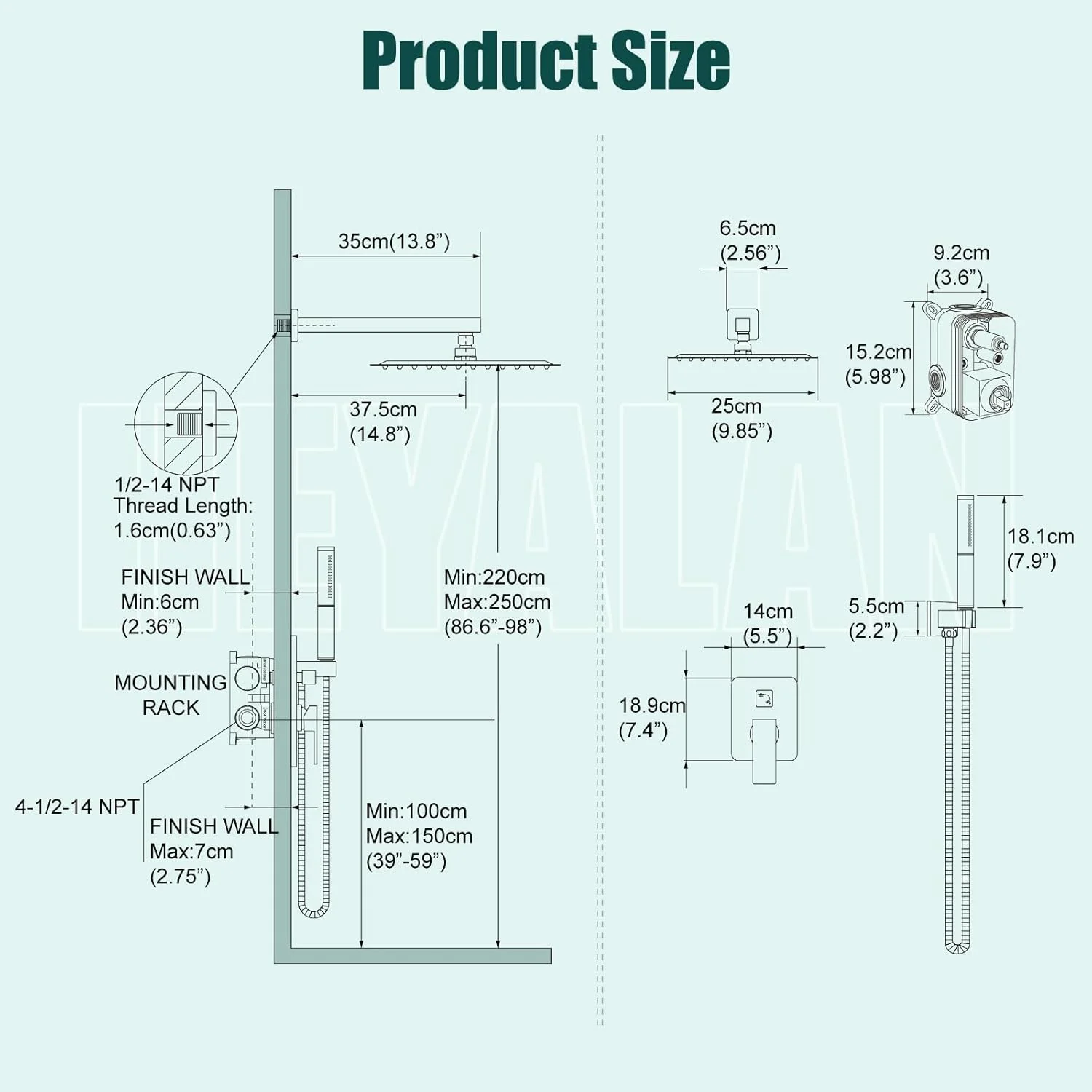 سیستم دوش هیلان، کروم براق، سر دوش بارانی 10 اینچی مربعی، ست شیرآلات دوش بارانی، ست ترکیبی حمام با اسپری دستی 2 در 1، عملکرد دوگانه، شیرآلات داخلی، نصب دیواری سیستم دوش هیلان، کروم براق، سر دوش بارانی 10 اینچی مربعی، ست شیرآلات دوش بارانی، ست ترکیبی حمام با اسپری دستی 2 در 1، عملکرد دوگانه، شیرآلات داخلی، نصب دیواری