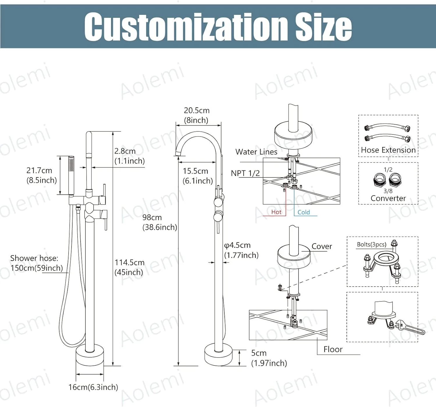 شیر حمام ایستاده آولمی، شیر پرکن وان، شیرآلات دوش با جریان بالا، شیرآلات مخلوط دوش، خروجی گردن غازی چرخان با گوشی دستی استوانه ای، کروم پولیش شیر حمام ایستاده آولمی، شیر پرکن وان، شیرآلات دوش با جریان بالا، شیرآلات مخلوط دوش، خروجی گردن غازی چرخان با گوشی دستی استوانه ای، کروم پولیش