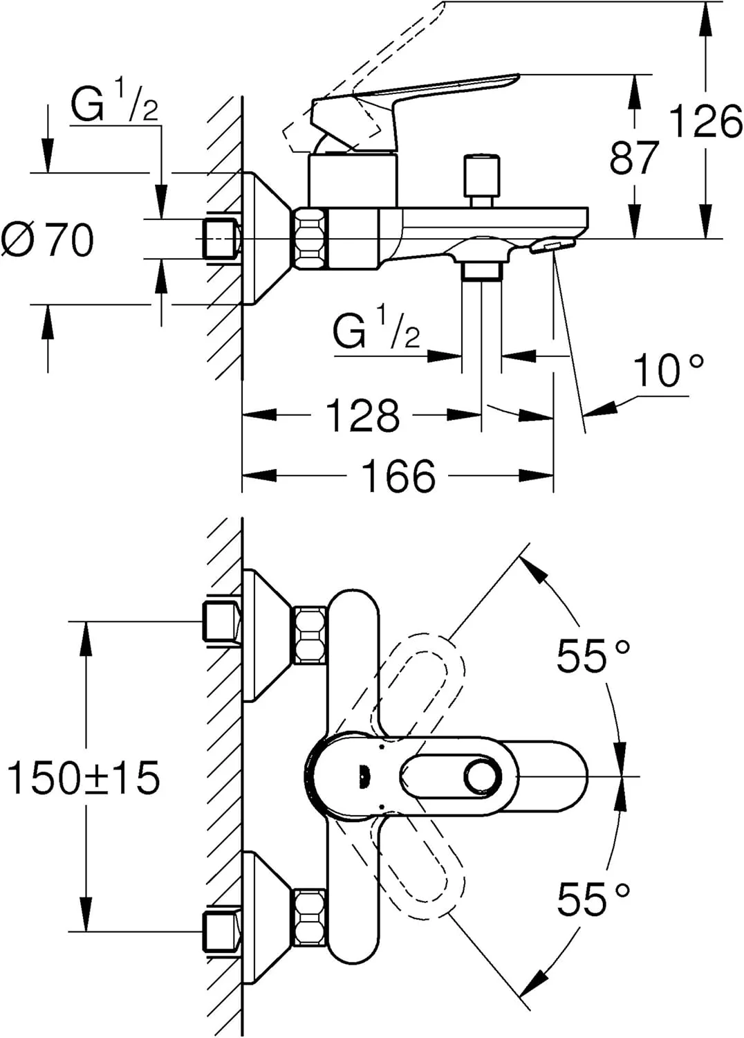 شیرآلات دوش و حمام Grohe، شیر مخلوط حمام/دوش با تغییردهنده اتوماتیک - مجموعه Bauloop، 2360300F