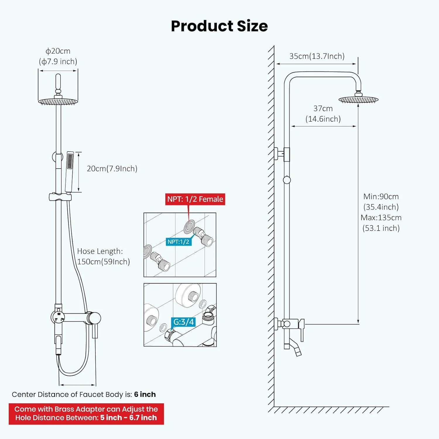 مجموعه سیستم دوش gotonovo با اسپری دستی و خروجی آب وان، استیل ضد زنگ مشکی مات، دسته استوانه ای، سر دوش بارانی 8 اینچی، شیر دوش حمام، نصب دیواری، سه عملکرد مجموعه سیستم دوش gotonovo با اسپری دستی و خروجی آب وان، استیل ضد زنگ مشکی مات، دسته استوانه ای، سر دوش بارانی 8 اینچی، شیر دوش حمام، نصب دیواری، سه عملکرد