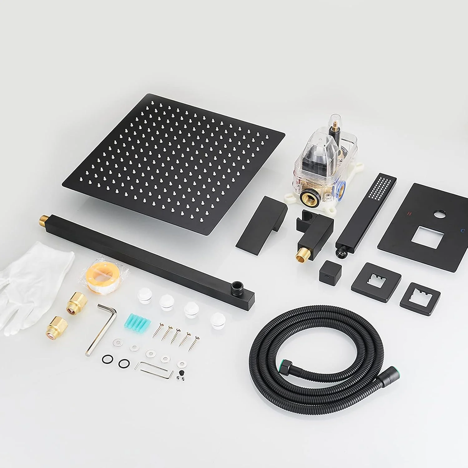 سیستم دوش مشکی BATHLAVISH، سردوش بارانی 12 اینچی با ست ترکیبی دستی، شیر دوش حمام لوکس مربعی، فشار قوی، بدنه شیر تنظیم فشار و متعلقات نصب دیواری سیستم دوش مشکی BATHLAVISH، سردوش بارانی 12 اینچی با ست ترکیبی دستی، شیر دوش حمام لوکس مربعی، فشار قوی، بدنه شیر تنظیم فشار و متعلقات نصب دیواری