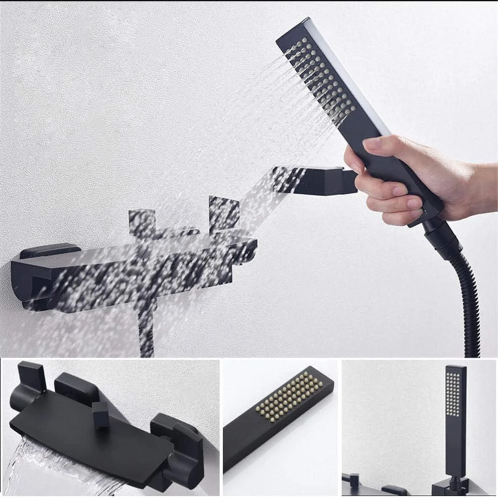 شیر حمام با دوش، سیستم دوش مخلوط برنجی، شیر دوش آبشاری توکار حمام، شیرآلات وان مخلوط دیواری مشکی شیر حمام با دوش، سیستم دوش مخلوط برنجی، شیر دوش آبشاری توکار حمام، شیرآلات وان مخلوط دیواری مشکی